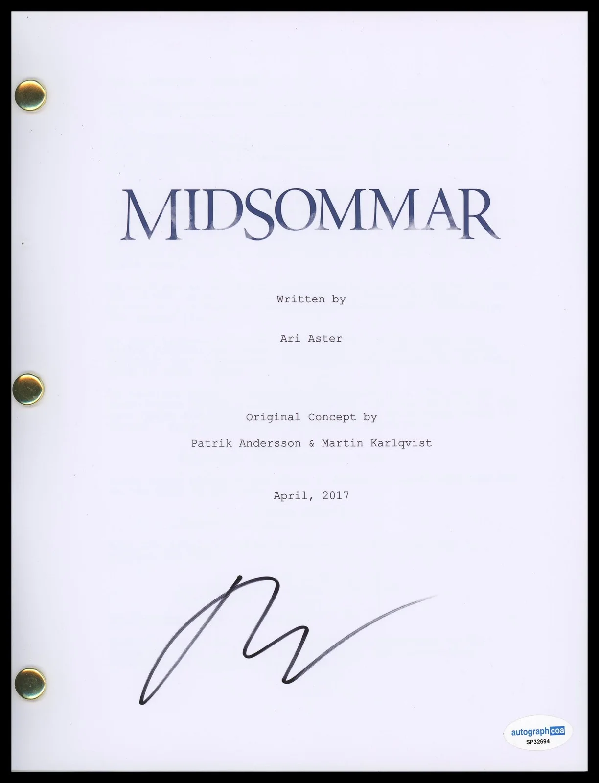 Ari Aster — Ari Aster "Midsommar" Director AUTOGRAPH Signed Complete Script Screenplay ACOA