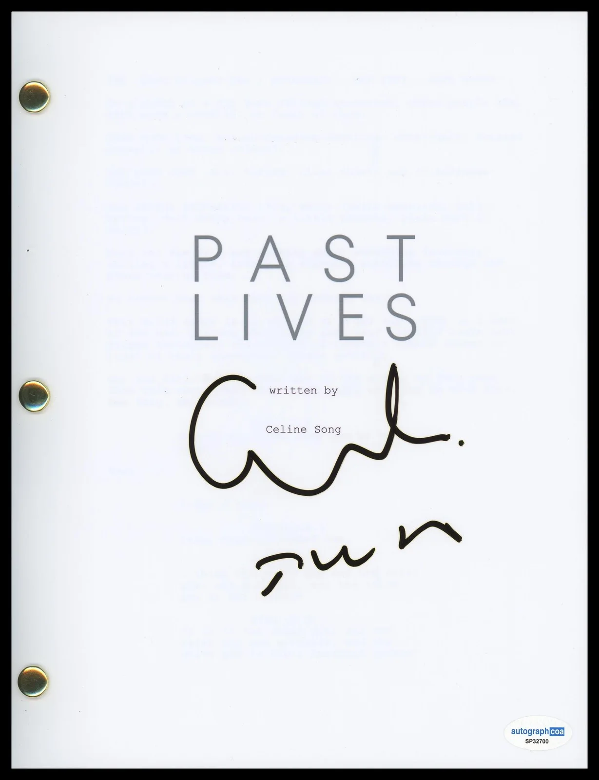 Celine Song — Celine Song "Past Lives" Director AUTOGRAPH Signed Full Script Screenplay ACOA