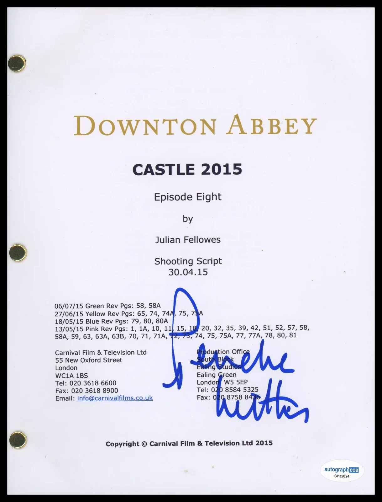 Penelope Wilton — Penelope Wilton "Downton Abbey" AUTOGRAPH Signed 'Isobel' Episode Script ACOA