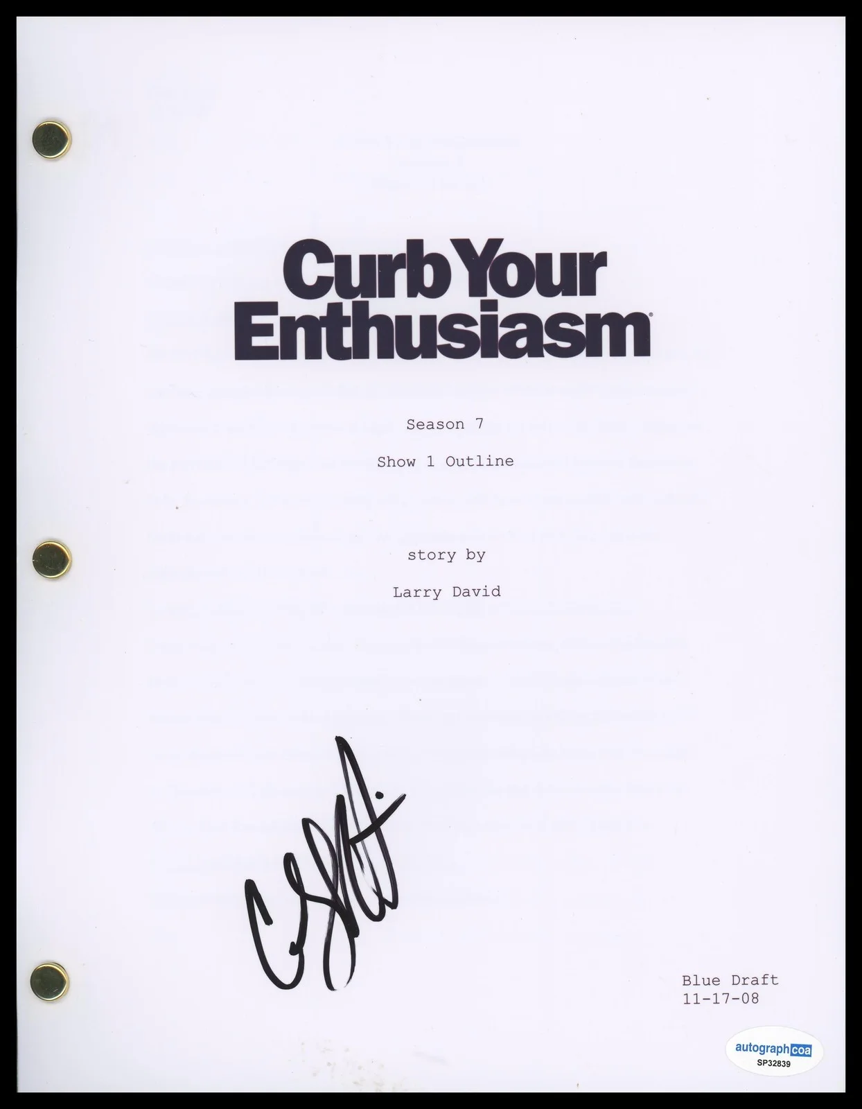 Cheryl Hines — Cheryl Hines "Curb Your Enthusiasm" AUTOGRAPH Signed 9 Page Script Outline ACOA
