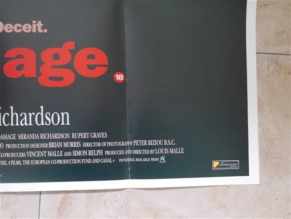 Damage 1993 UK Quad Poster. Jeremy Irons & Juliette Binoche, image 2