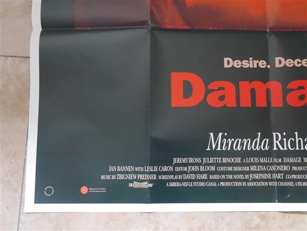 Damage 1993 UK Quad Poster. Jeremy Irons & Juliette Binoche, image 3