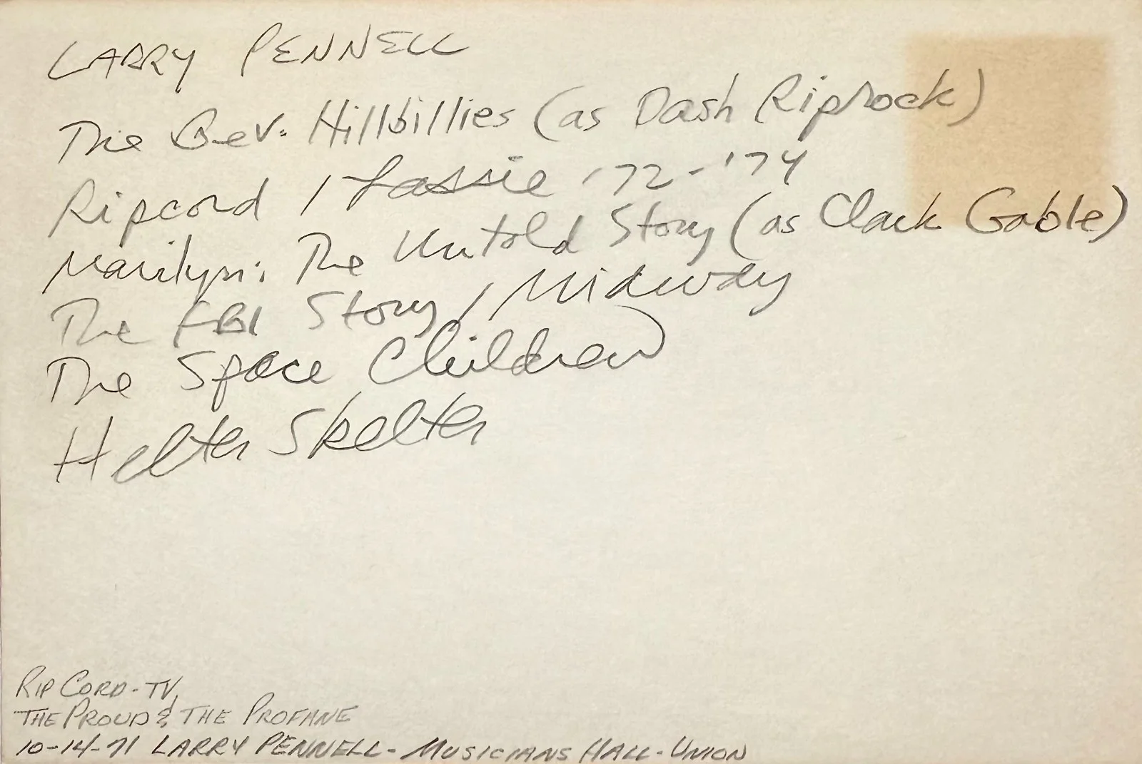 Larry Pennell — LARRY PENNELL Signed Autographed 4x6 INDEX CARD The Beverly Hillbillies RIPCORD, изображение 4