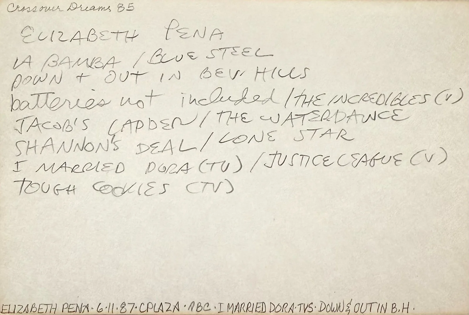 Elizabeth Pena — ELIZABETH PENA Signed Autograph 4x6 INDEX CARD Jacob's Ladder La Bamba RUSH HOUR, изображение 2
