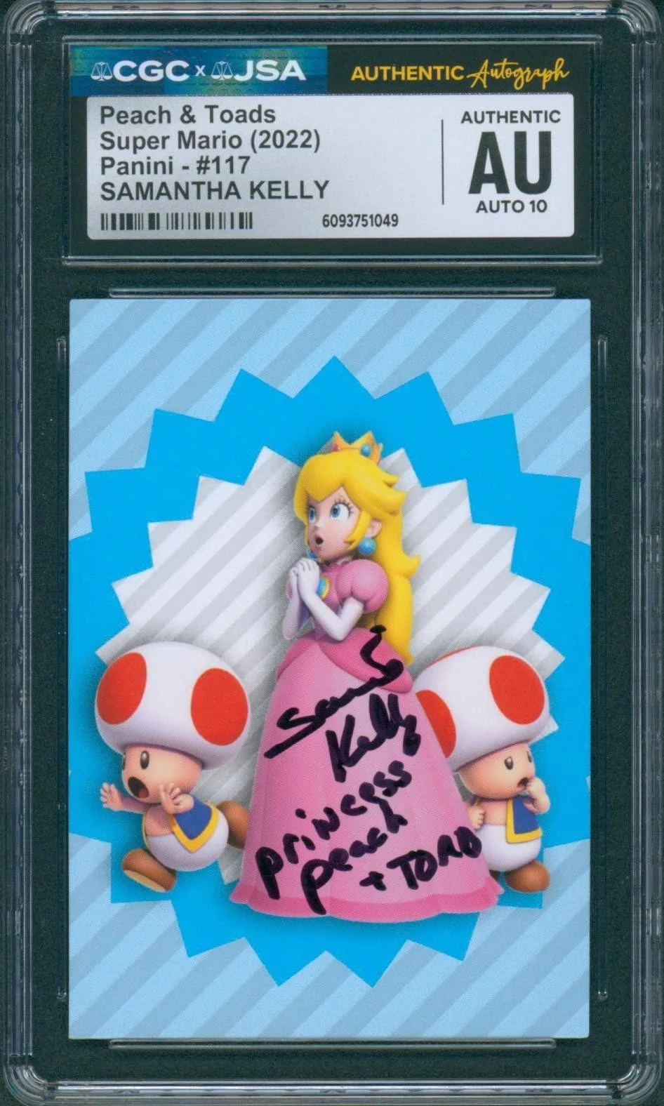 Samantha Kelly — Samantha Kelly Signed Panini Card Peach Super Mario Autograph CGC x JSA SLAB
