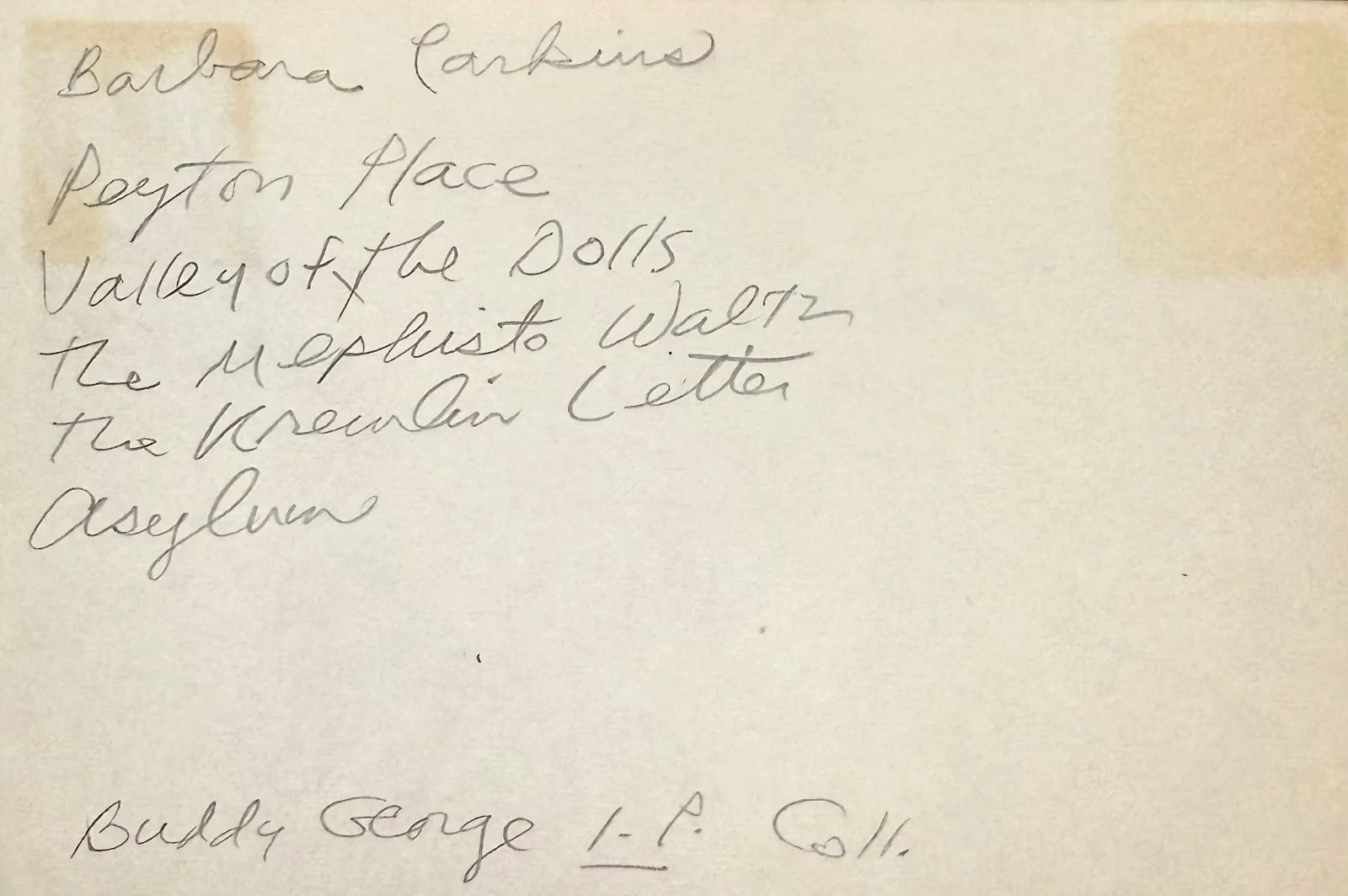 Barbara Parkins — BARBARA PARKINS Autograph Signed 4x6 INDEX CARD Valley of the Dolls Peyton Place, image 4