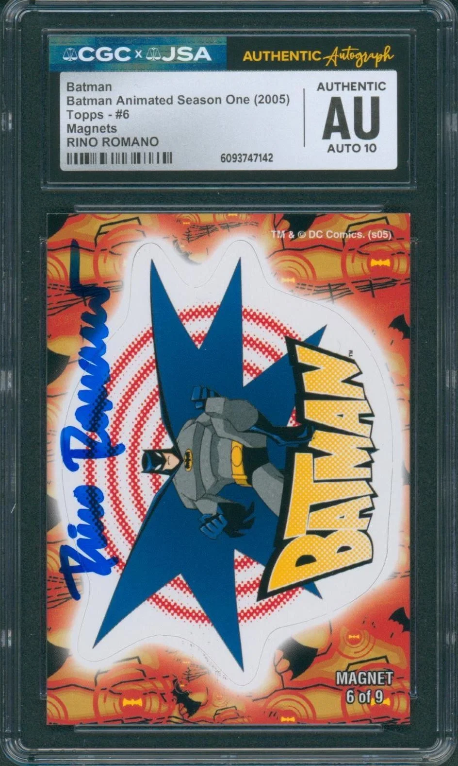 Rino Romano — Rino Romano Signed Card Magnet Batman Animated Season One Auto CGC x JSA SLAB