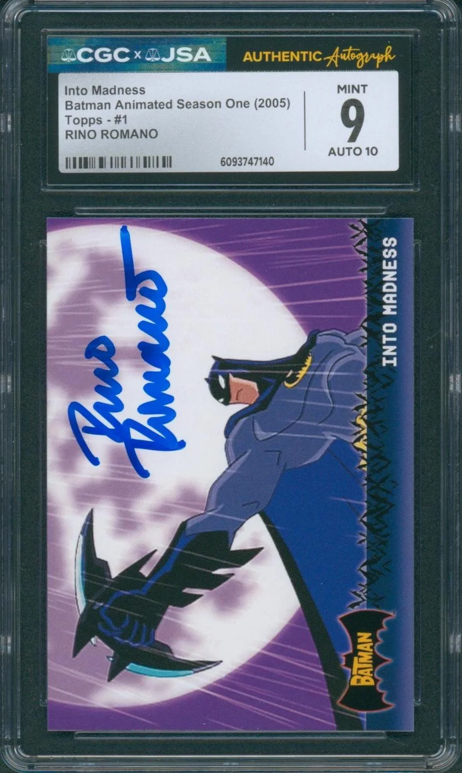 Rino Romano — Rino Romano Signed Card Batman Animated Season One Mint 9 CGC x JSA SLAB