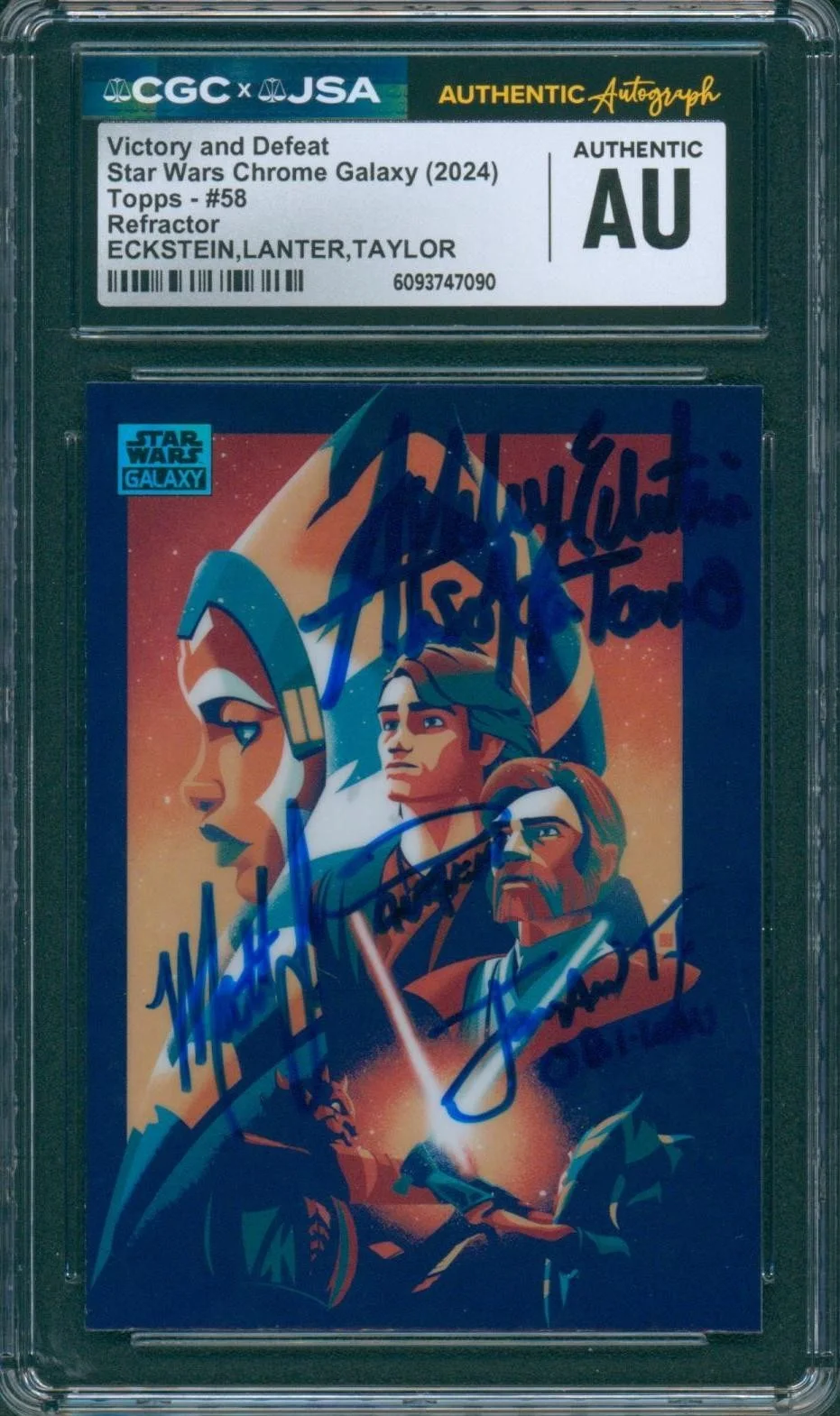 Ashley Eckstein, James Arnold Taylor & Matt Lanter — Ashley Eckstein +2 Signed Card Star Wars Galaxy Chrome Clone Wars CGC x JSA SLAB