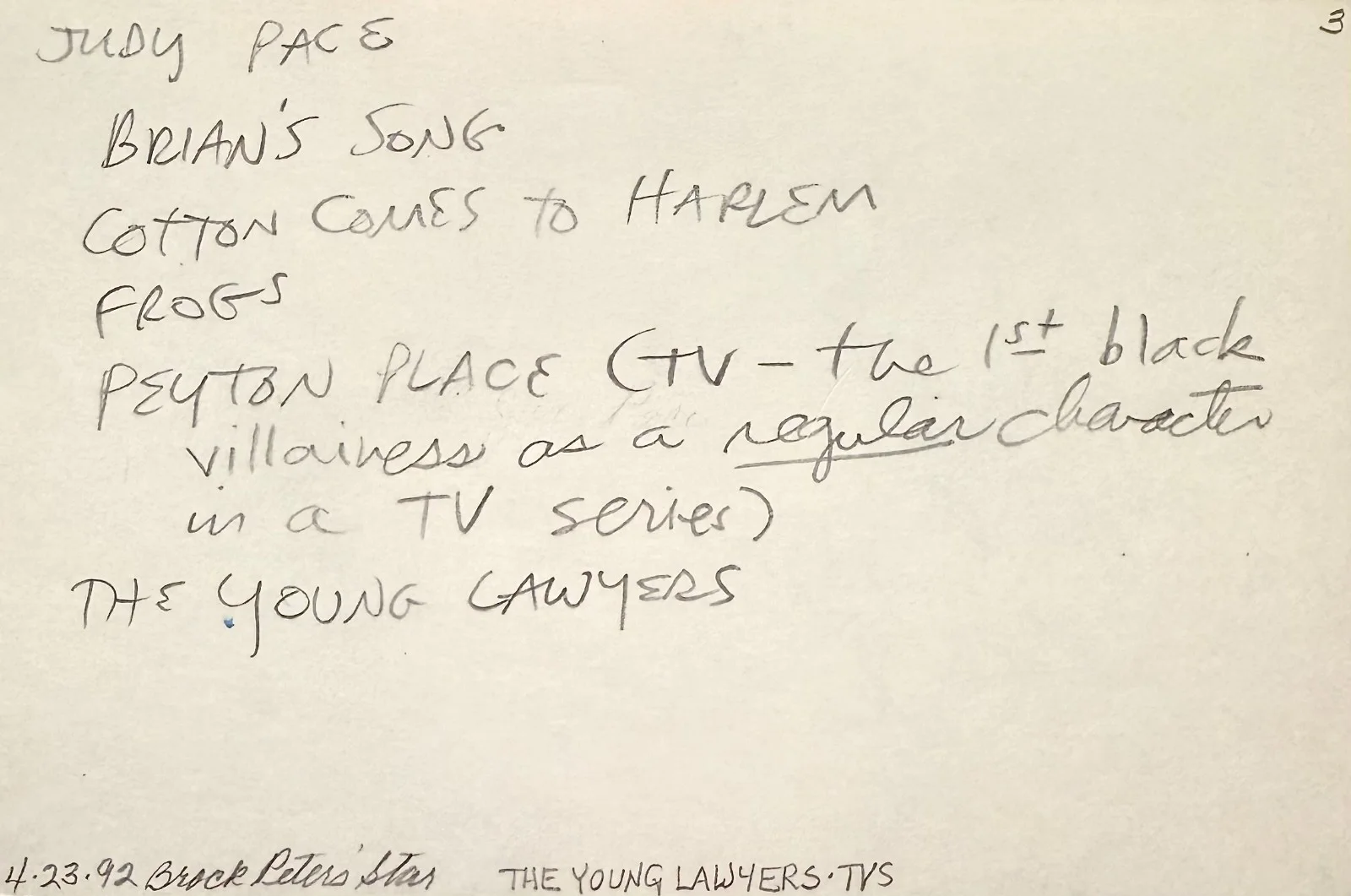 Judy Pace — JUDY PACE Signed Autograph 4"x 6" INDEX CARD Frogs Cotton Comes to Harlem Shaft, image 2