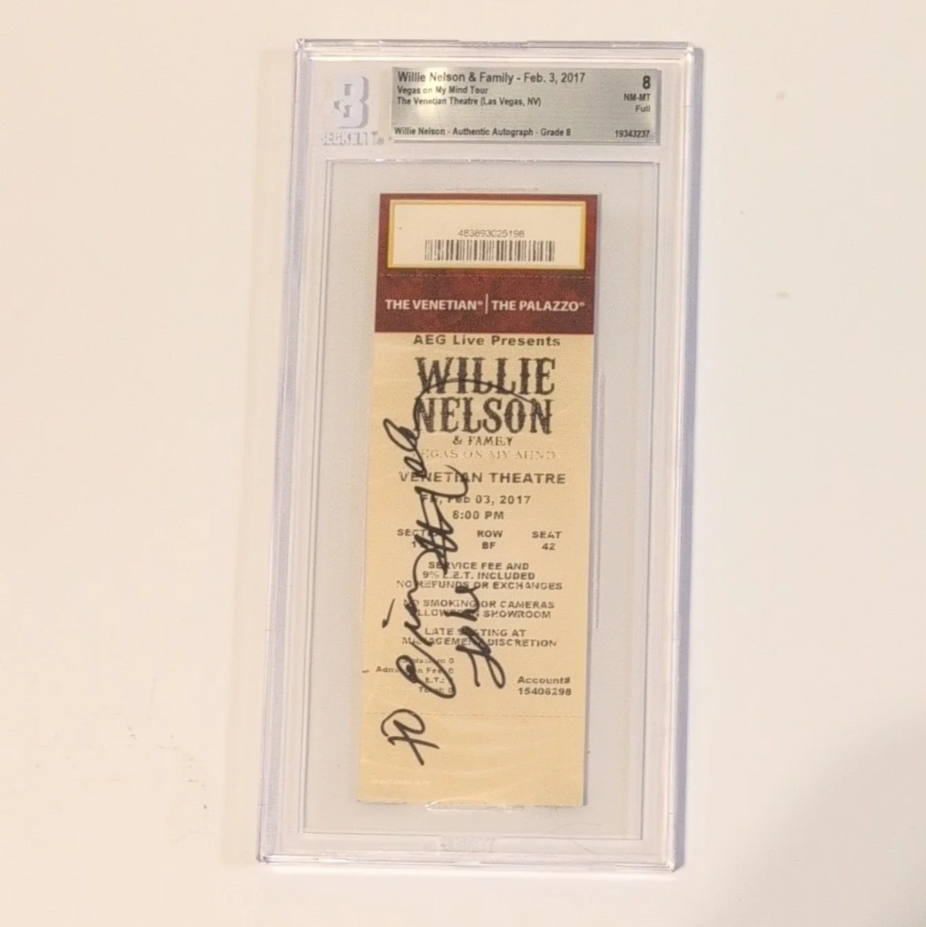 Willie Nelson Beckett Authenticated Autographed Ticket + Pre-Show Backstage Pass, image 3