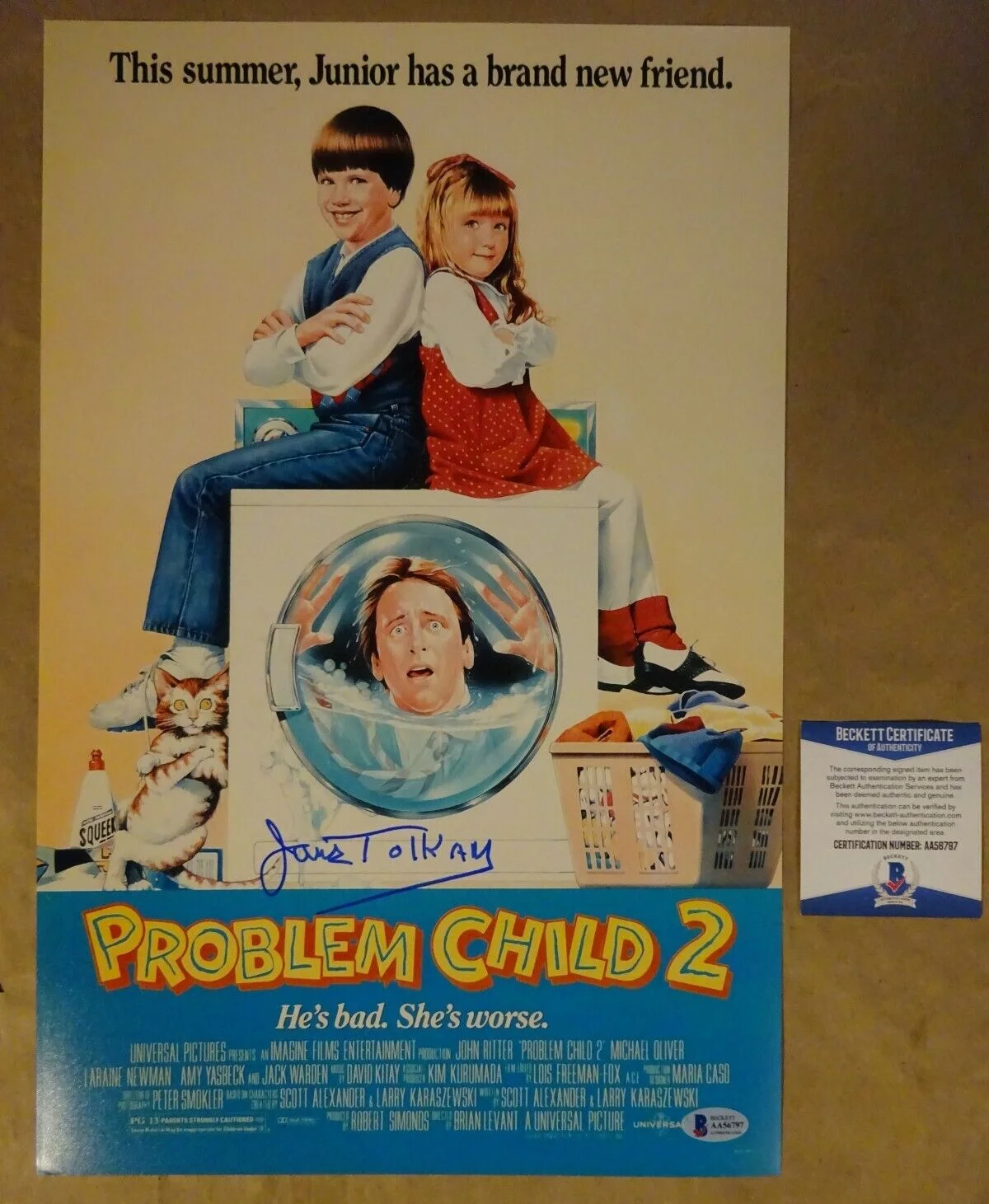 James Tolkan — Signed James Tolkan Autographed 11"x17" Problem Child 2 Photo Beckett BAS COA