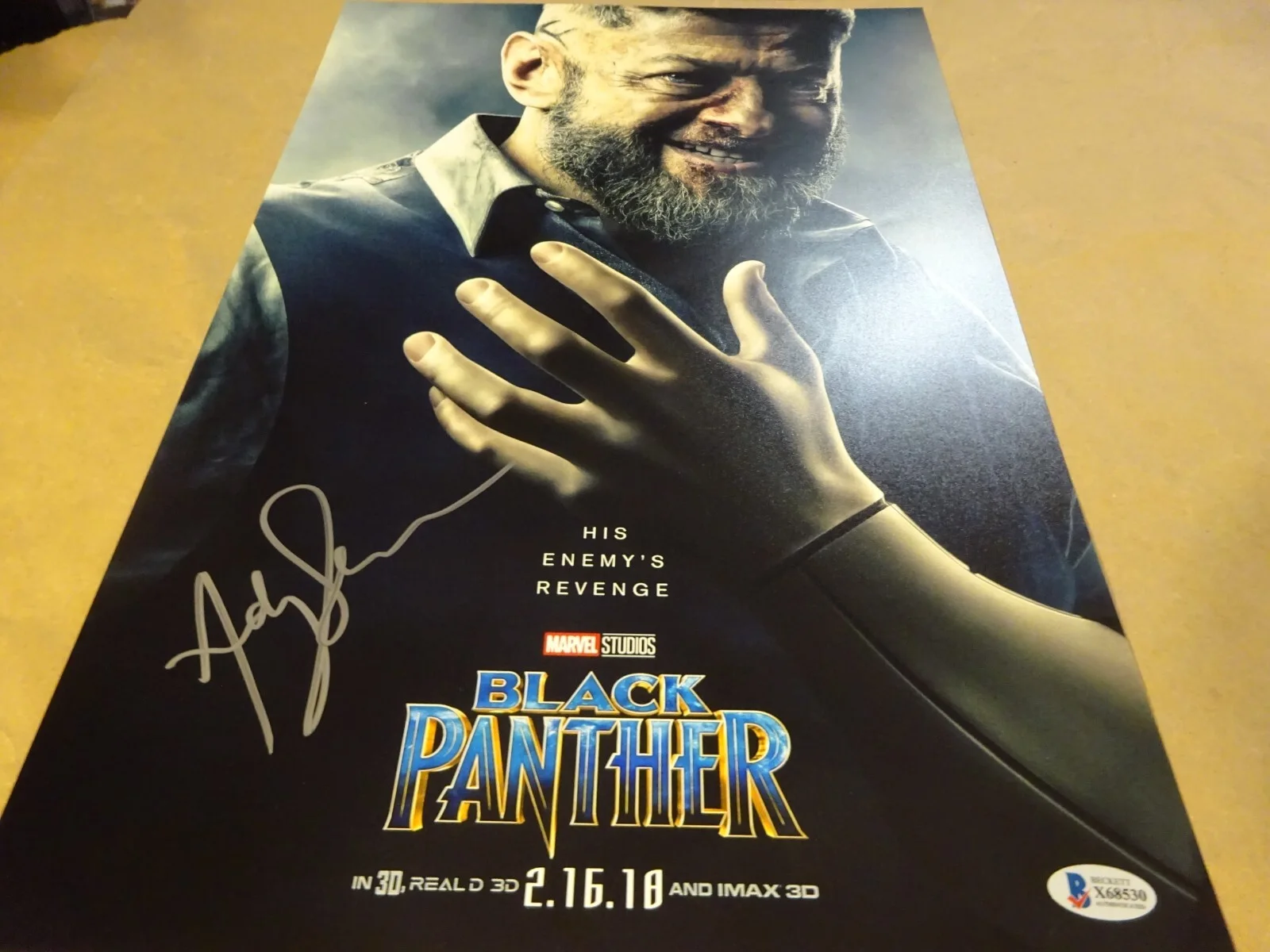 Andy Serkis — Signed Andy Serkis Autographed Black Panther 12"x18" Photo Beckett BAS COA, изображение 3