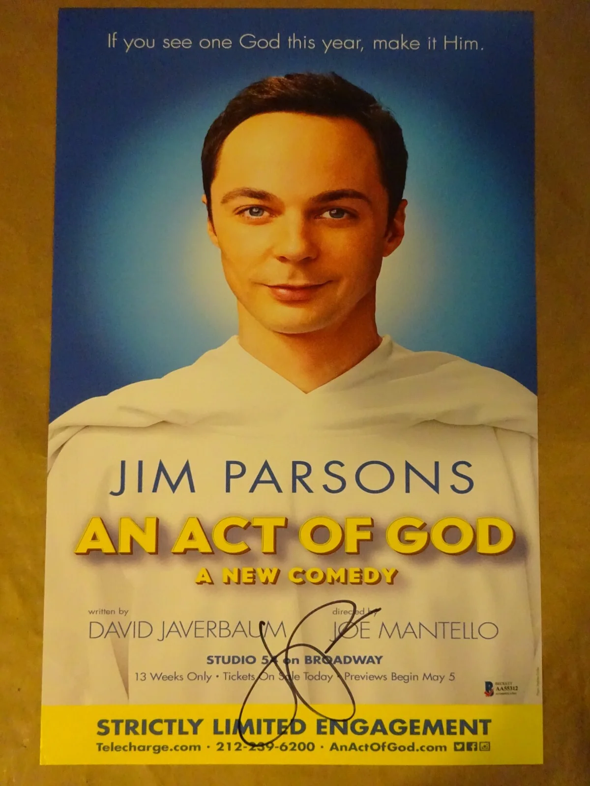 Jim Parsons — Signed Jim Parsons Autographed An Act Of God Photo 11"x17" Beckett BAS COA, изображение 2