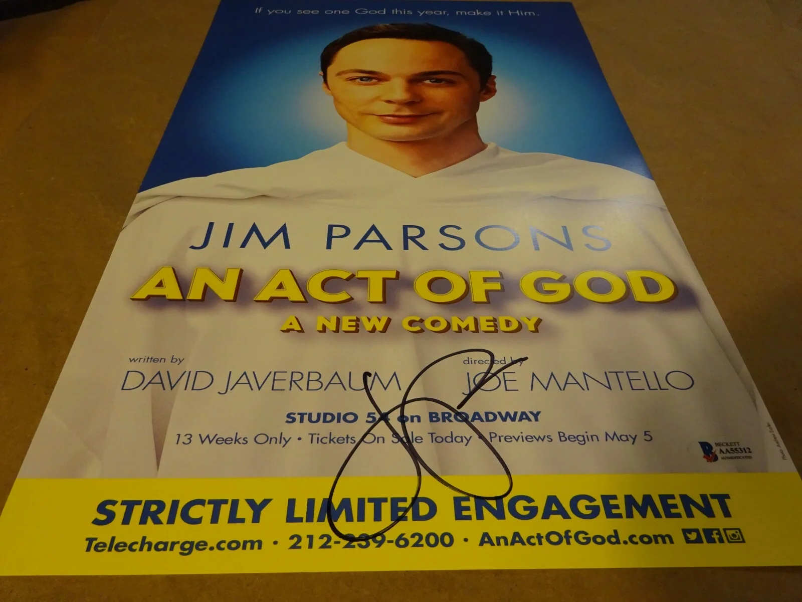 Jim Parsons — Signed Jim Parsons Autographed An Act Of God Photo 11"x17" Beckett BAS COA, изображение 3