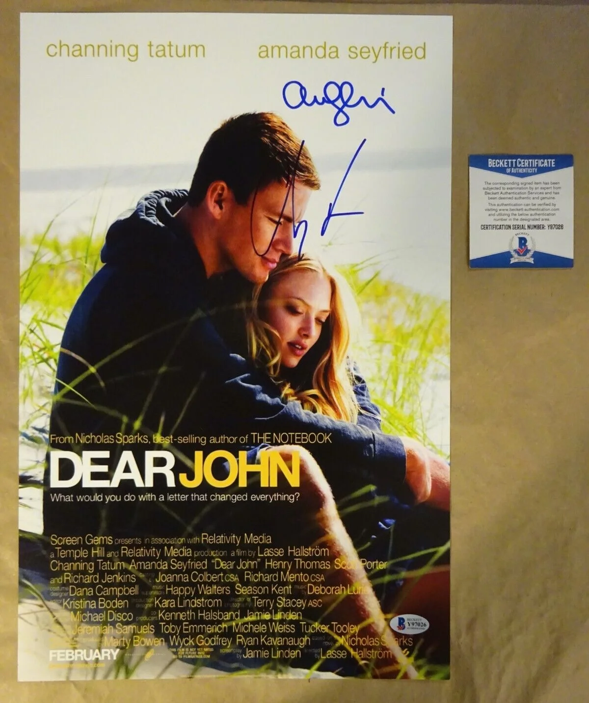 Channing Tatum & Amanda Seyfried — Signed Channing Tatum Amanda Seyfried Autographed 11x17 Dear John Photo BAS COA