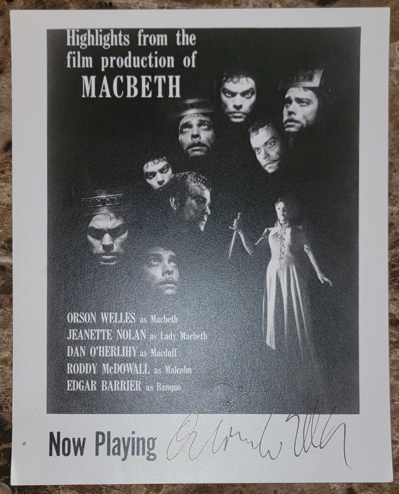 Orson Welles Autographed Macbeth Lobby Card/Poster, image 2