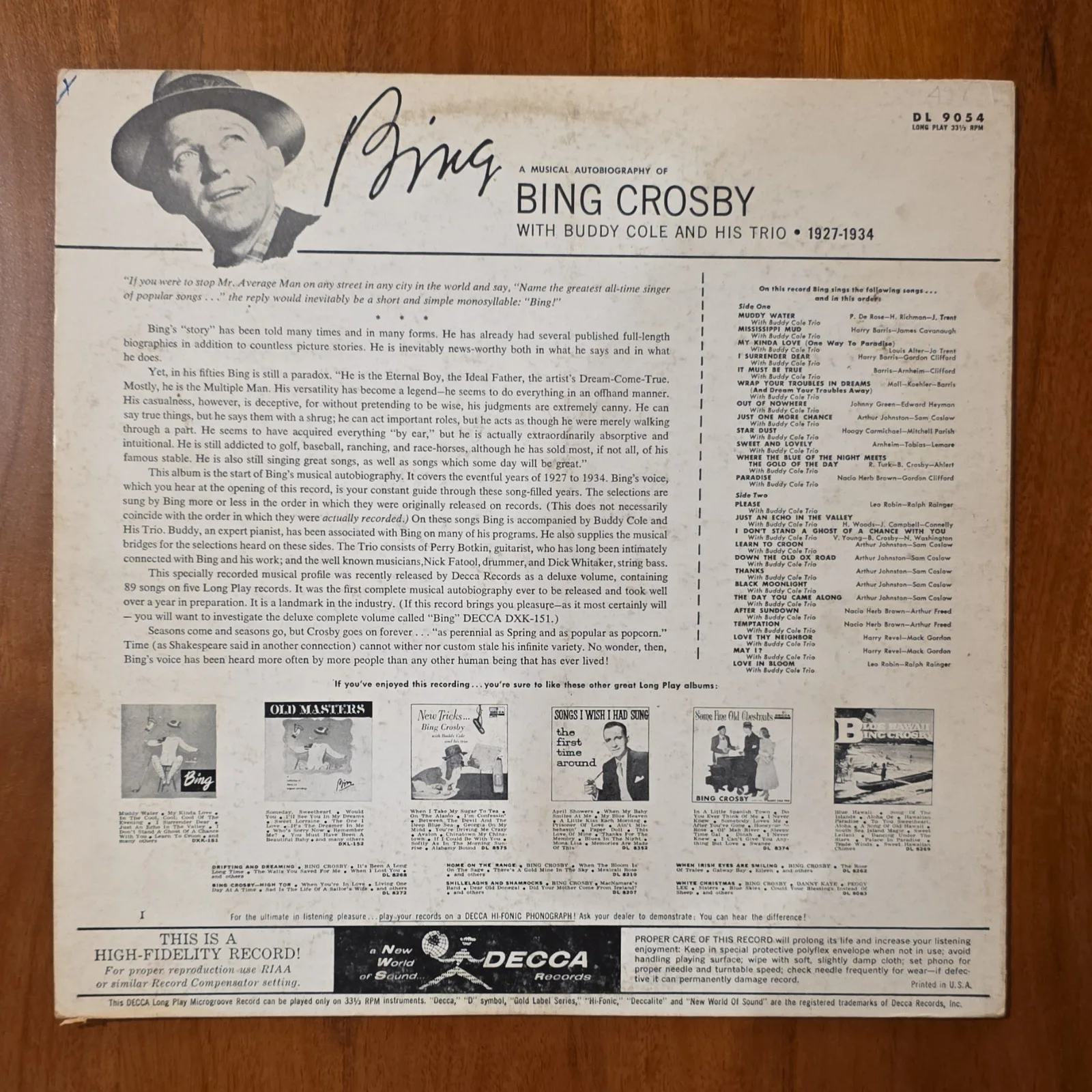 Bing Crosby Musical Autobiography Vinyl Decca DL1054 1927-1934, image 2