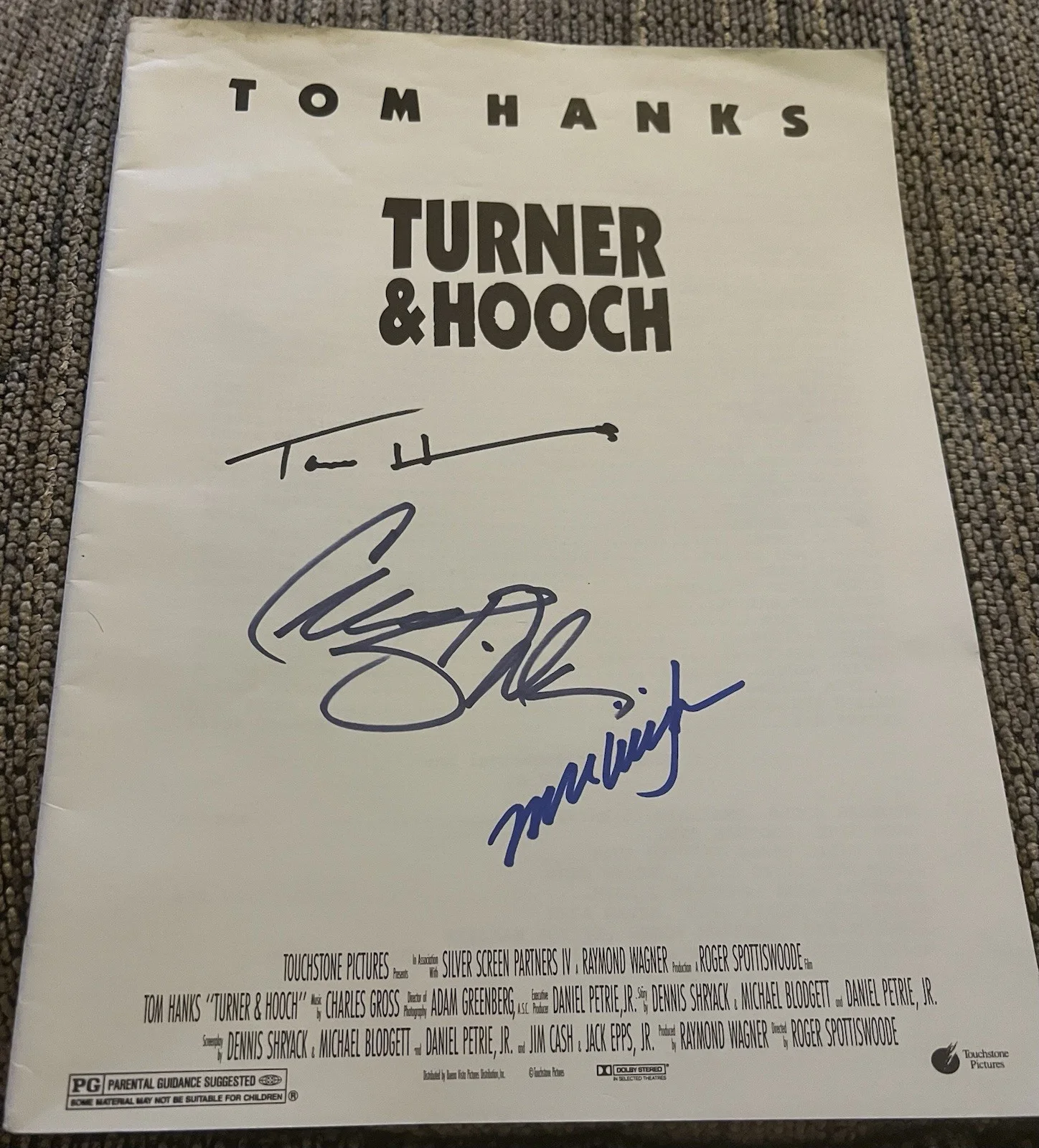 Tom Hanks, Craig T Nelson, Mare Winningham — Tom Hanks Autographed Turner & Hooch Original Movie Memorabilia