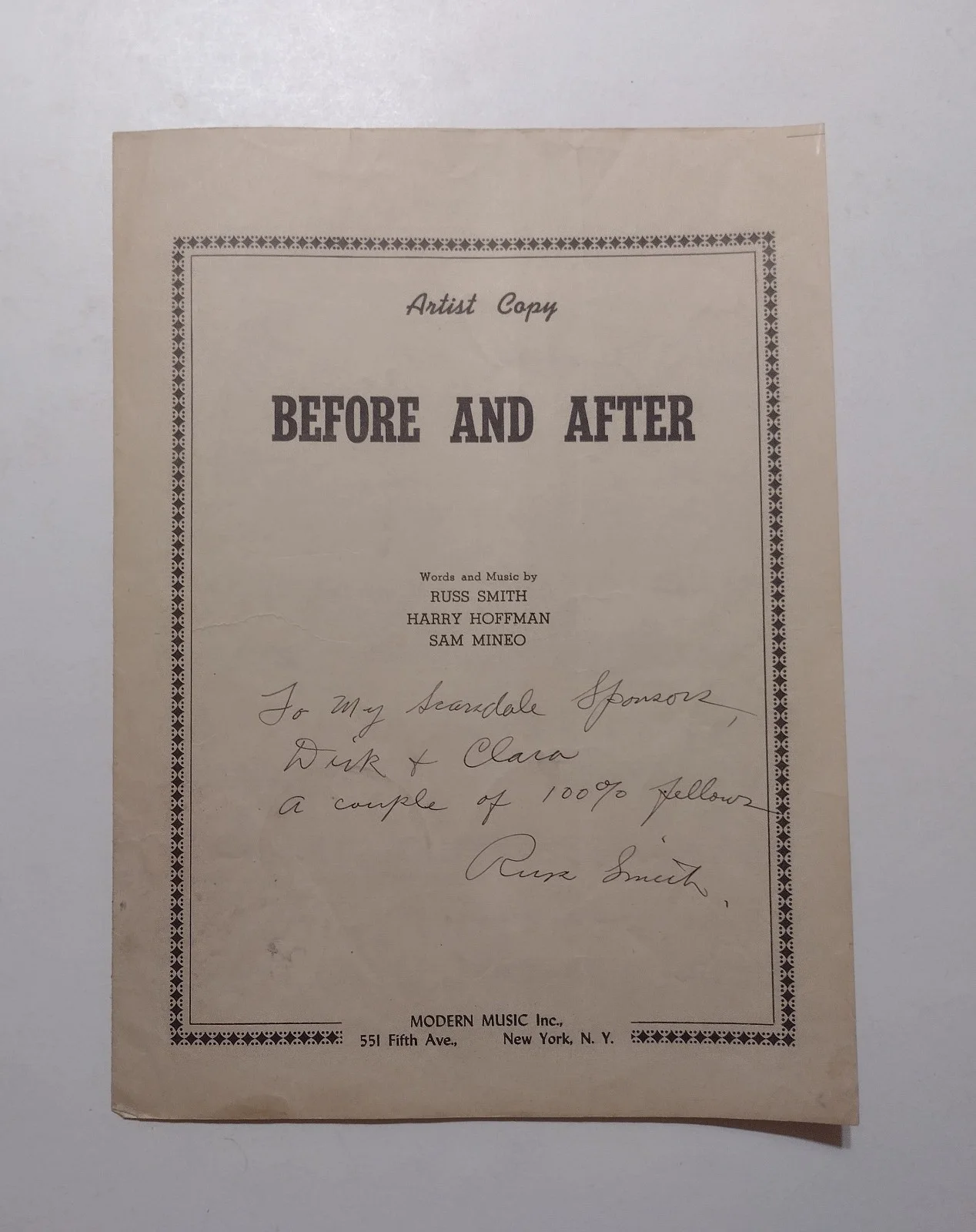 Russ Smith Prolific Songwriter From The Late 1930s/1940s Paper Items Lot Some Si, изображение 2