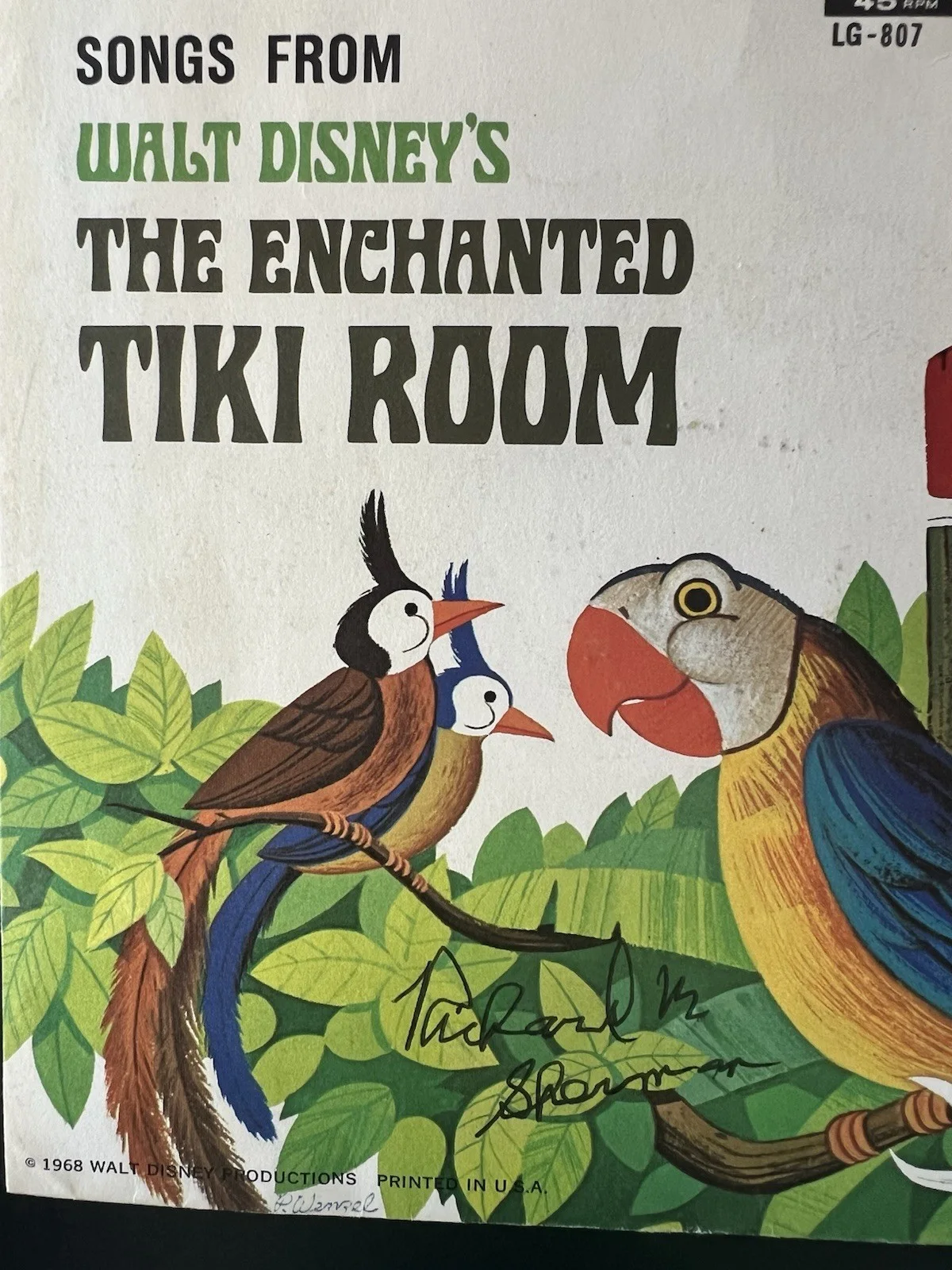 Walt Disney Enchanted Tiki Room Vinyl Cover Signed By Richard Sherman Composer, изображение 3