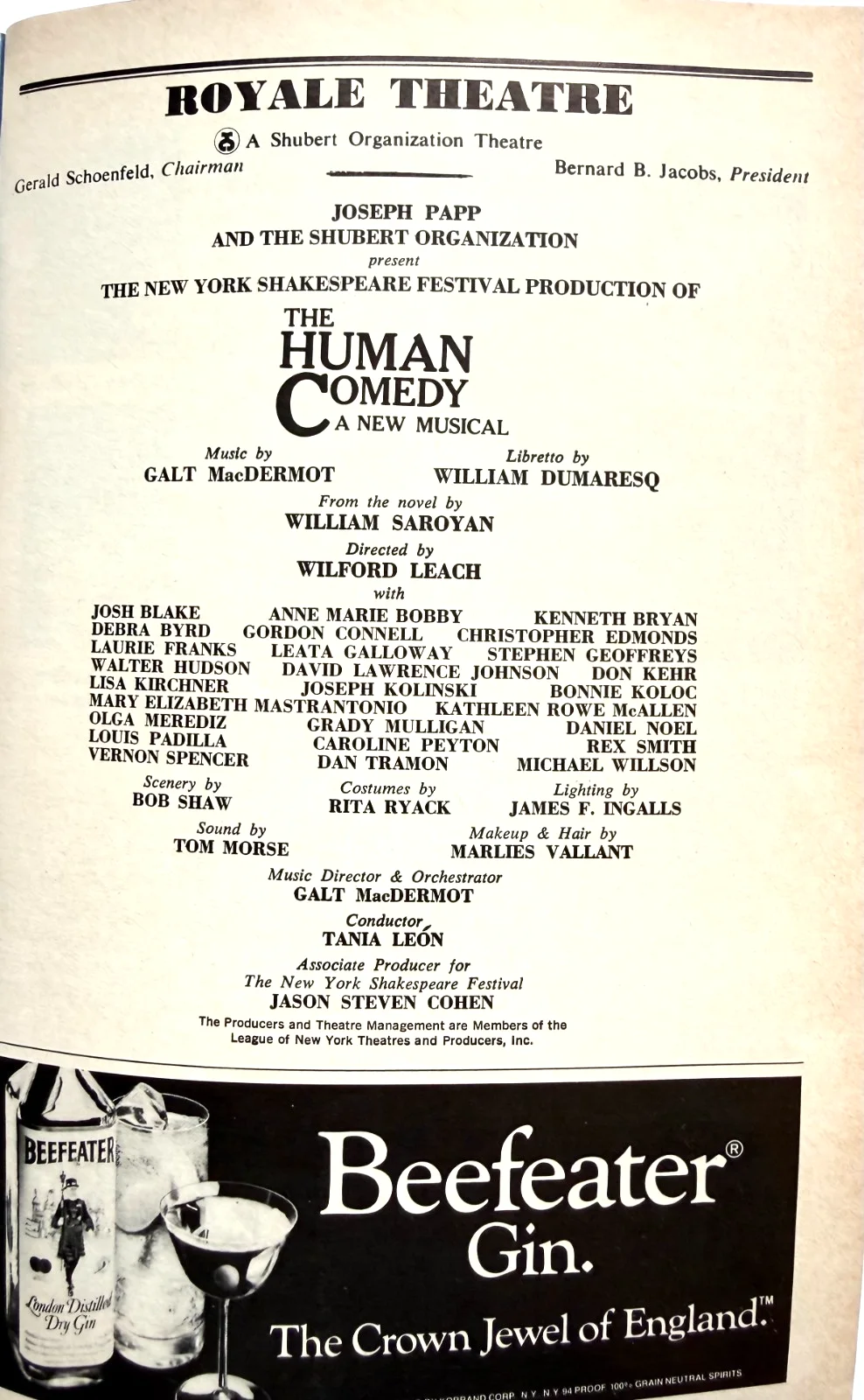 CAST — "THE HUMAN COMEDY" CAST SIGNED 1984 PLAYBILL THE ROYAL THEATRE 17 SIGNATURES!, изображение 2