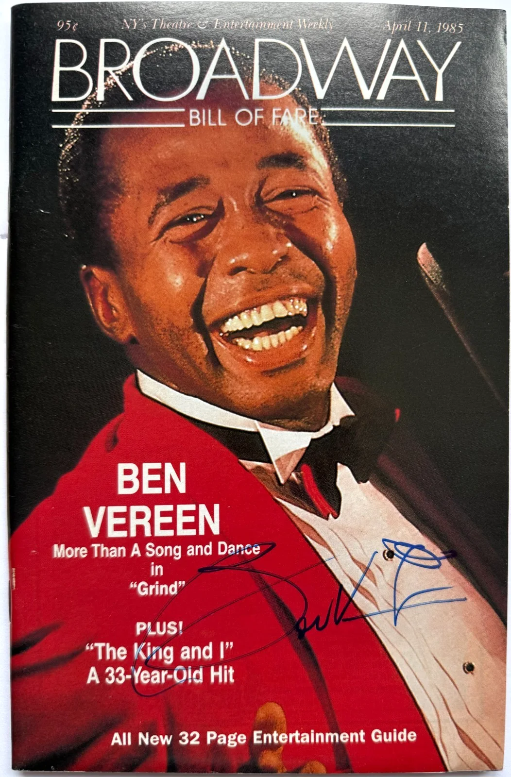 BEN VEREEN — "GRIND" BEN VEREEN SIGNED 1985 BROADWAY BILL OF FARE MAGAZINE AUTOGRAPHED COVER