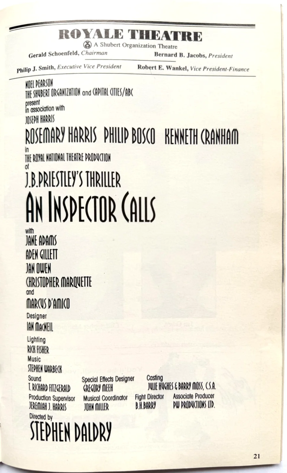 CAST — "AN INSPECTOR CALLS" ENTIRE CAST SIGNED 1994 PLAYBILL ROYAL THEATRE 9 SIGNATURES, изображение 2