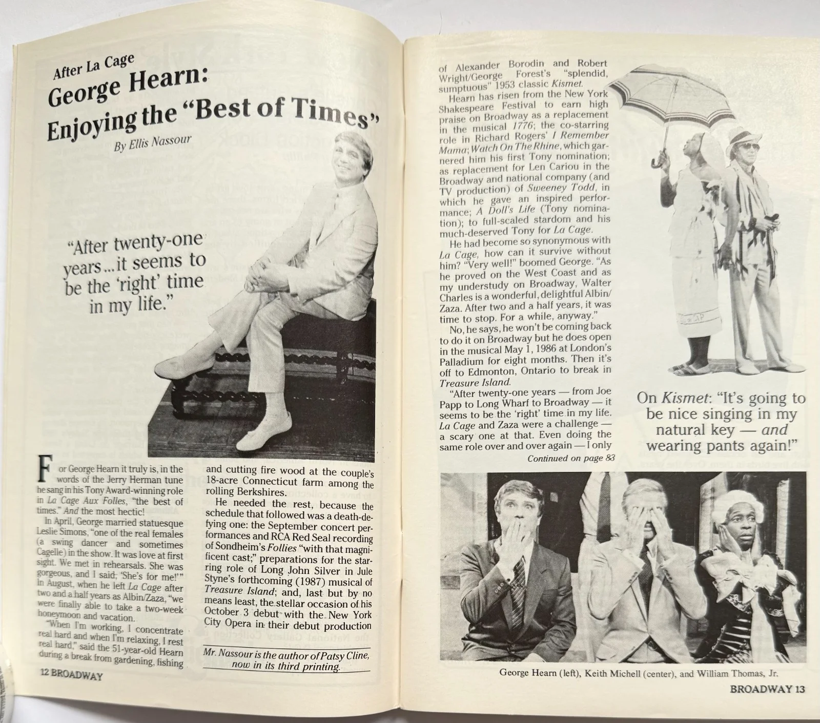 GEORGE HEARN — "LA CAGE AUX FOLLES" STAR GEORGE HEARN SIGNED 1985 BROADWAY MAGAZINE INTERVIEW, изображение 2