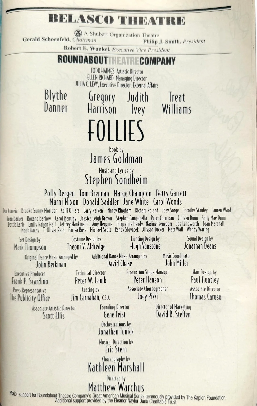 CAST — RARE "FOLLIES" 10 CAST SIGNATURES & TICKET 2001 PLAYBILL THE BELASCO THEATRE, изображение 4