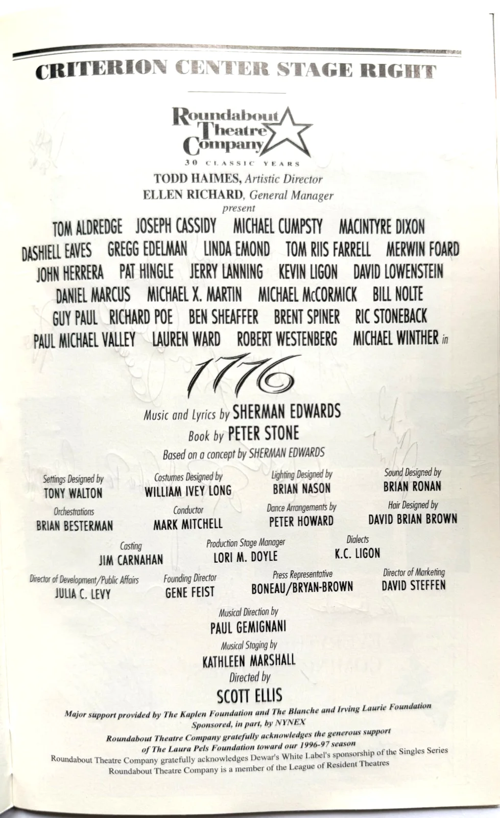 CAST — "1776" CAST SIGNED PLAYBILL 1997 CRITERION CENTER STAGE THEATRE 20 SIGNATURES!, image 3