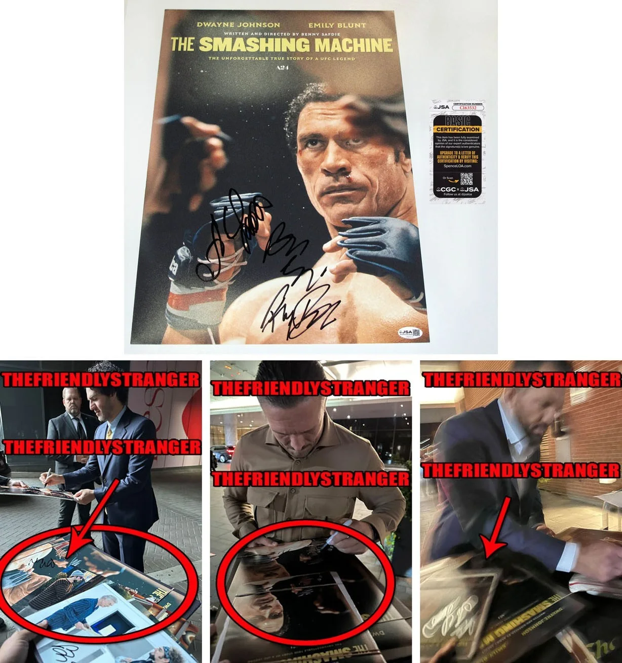 Benny Safdie, Oleksandr Usyk, Ryan Bader — THE SMASHING MACHINE signed 12x18 Photo BENNY SAFDIE, Oleksandr Usyk, Bader JSA