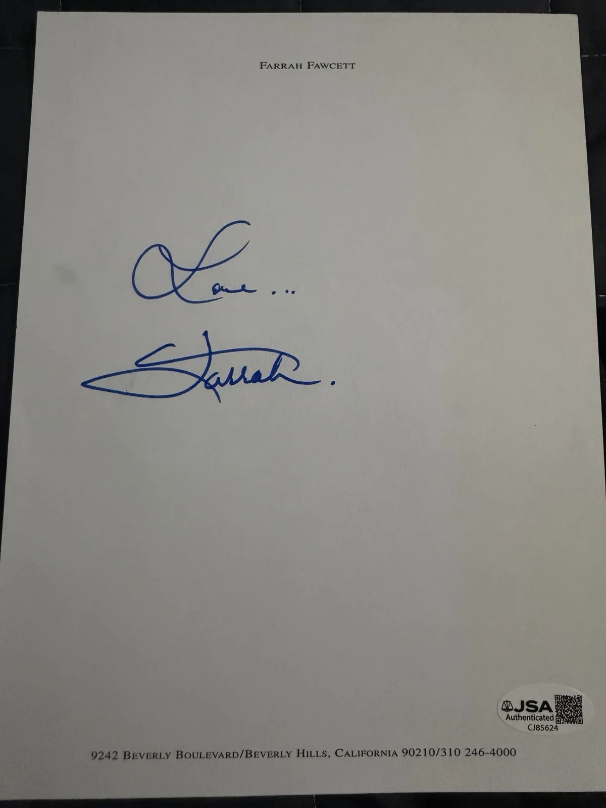 Farrah Fawcett signed personal stationary (6.5" x 8.5"), image 2