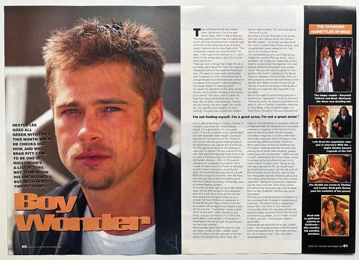 BRAD PITT - 1995 Full page UK magazine poster, image 2