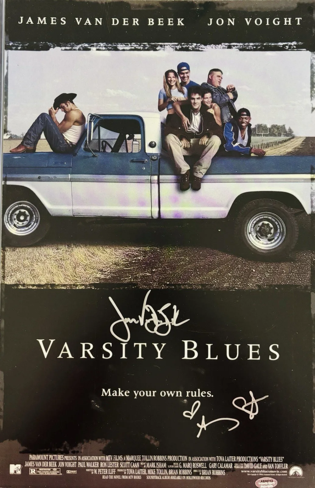 Jamea Van Der Beek — Varsity Blues JAMES VAN DER BEEK & AMY SMART Signed Autograph 11x17 Photo “MOX”