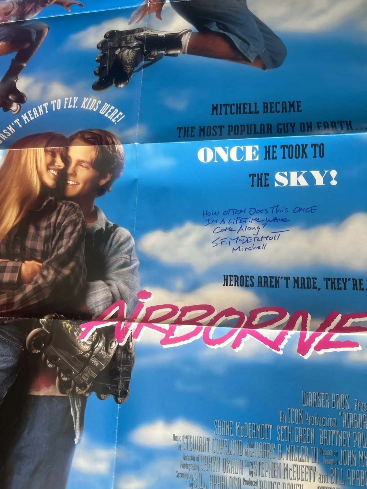 1993 Airborne Folded One Sheet Poster Signed By Shane McDermott! Rollerblade, image 3