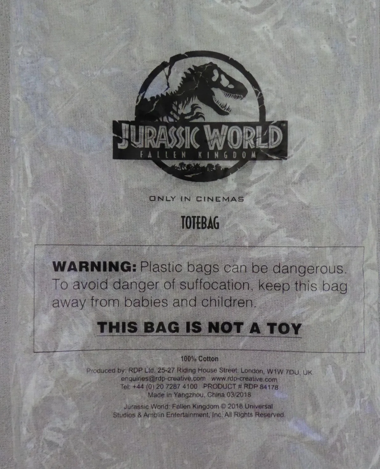 JURASSIC WORLD FALLEN KINGDOM COLLECTORS EMBROIDERED TOTE / SHOPPING BAG NEW, изображение 5