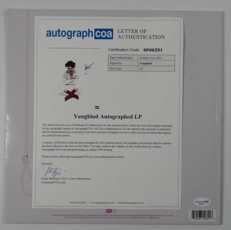 YUNGBLUD ACOA Signed Autograph Album Record Vinyl 21st Century Liability, изображение 3