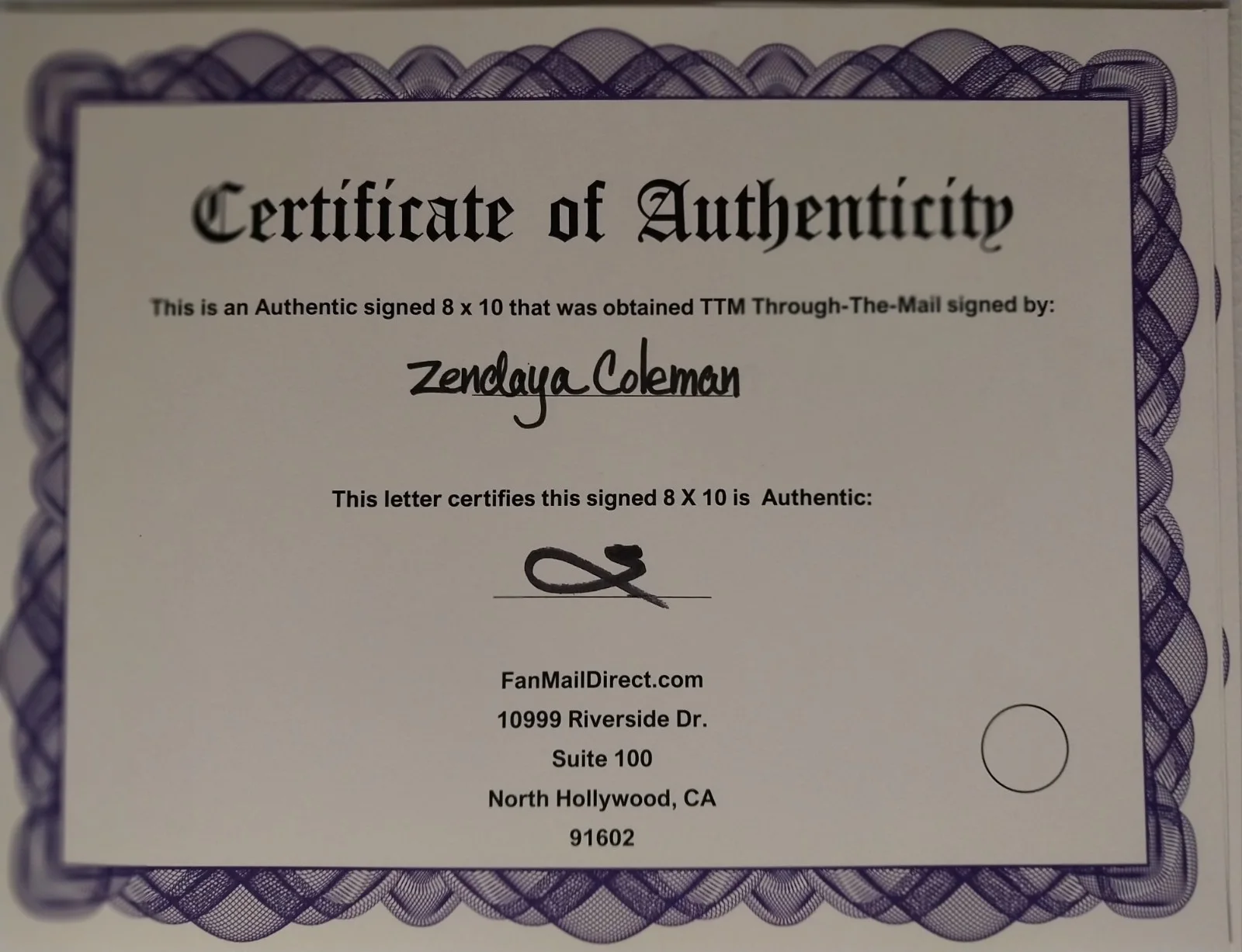Zendaya COLEMAN Signed 8x10 Photo Original Matte Finish COA GENUINE ATHENTIC, изображение 2