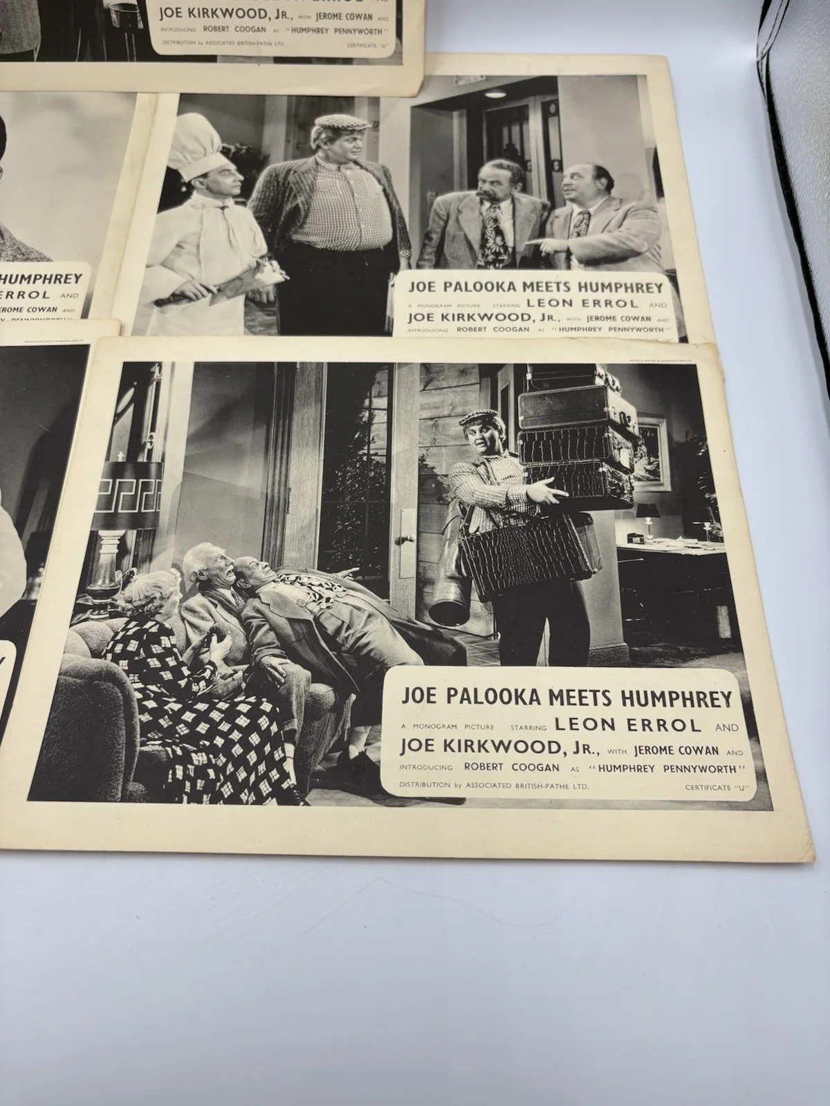 x5 Original UK 1950 B&W Joe Palooka Meets Humphrey Lobby Cards Leon Errol, изображение 2