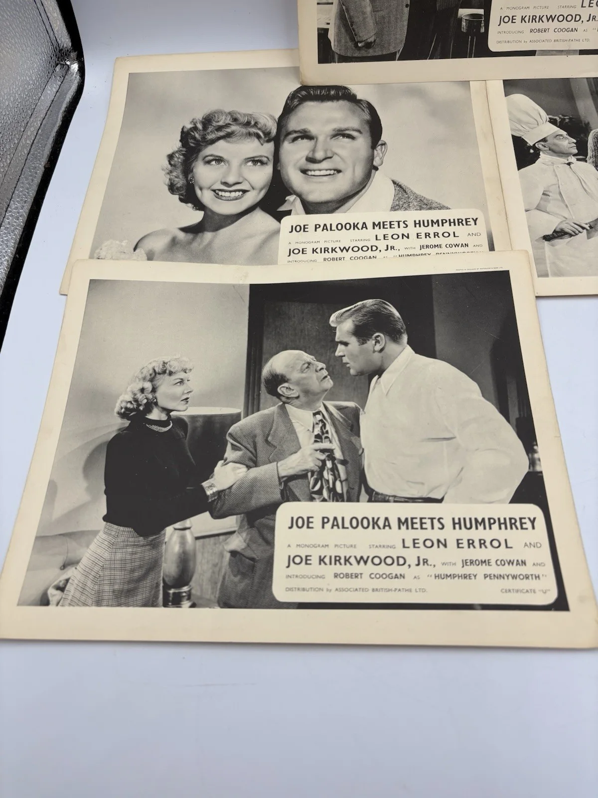 x5 Original UK 1950 B&W Joe Palooka Meets Humphrey Lobby Cards Leon Errol, изображение 3