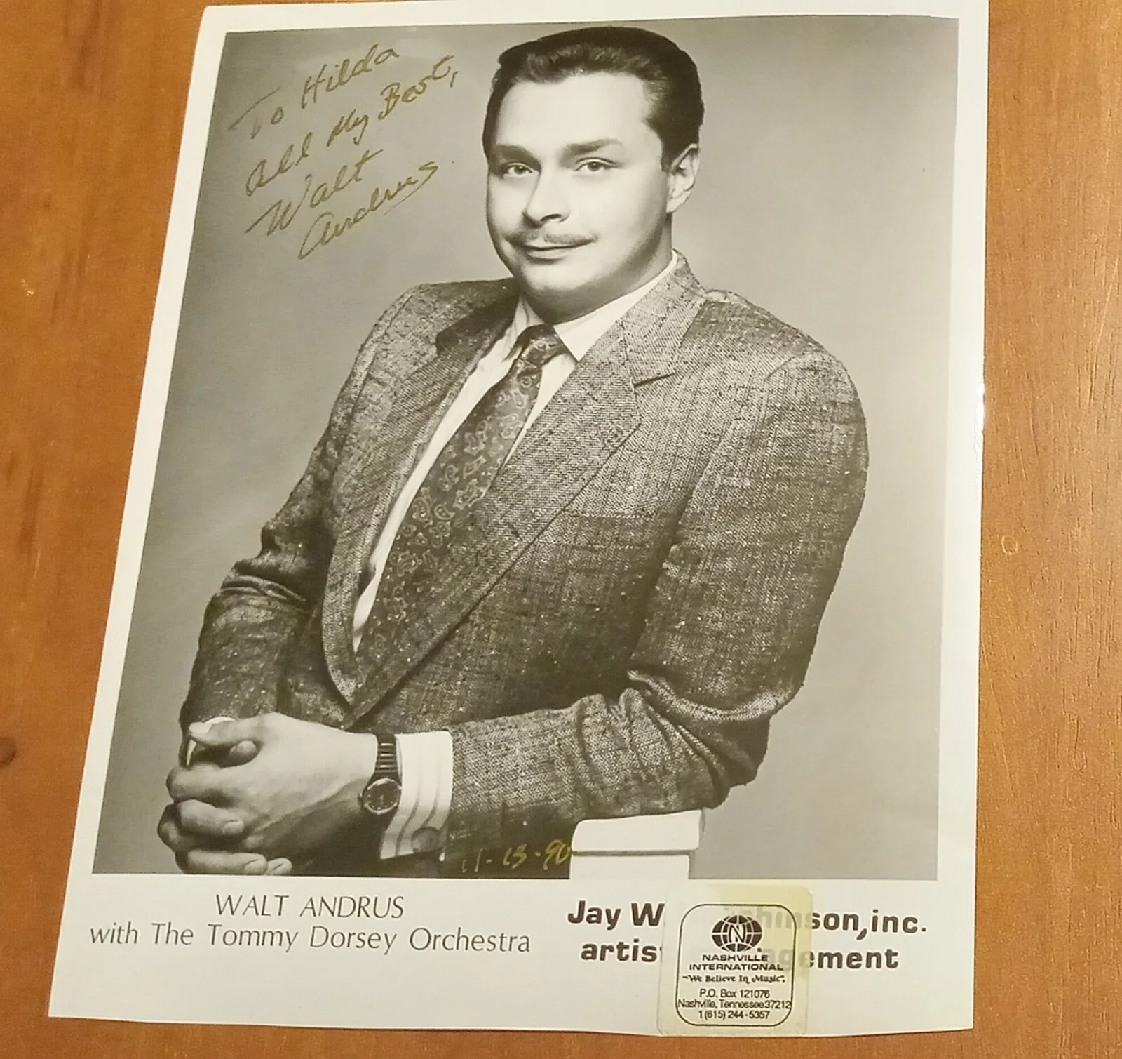 Walt Andrus vocalist Tommy Dorsey Orchestra HAND SIGNED Autograph Photo Picture, изображение 4