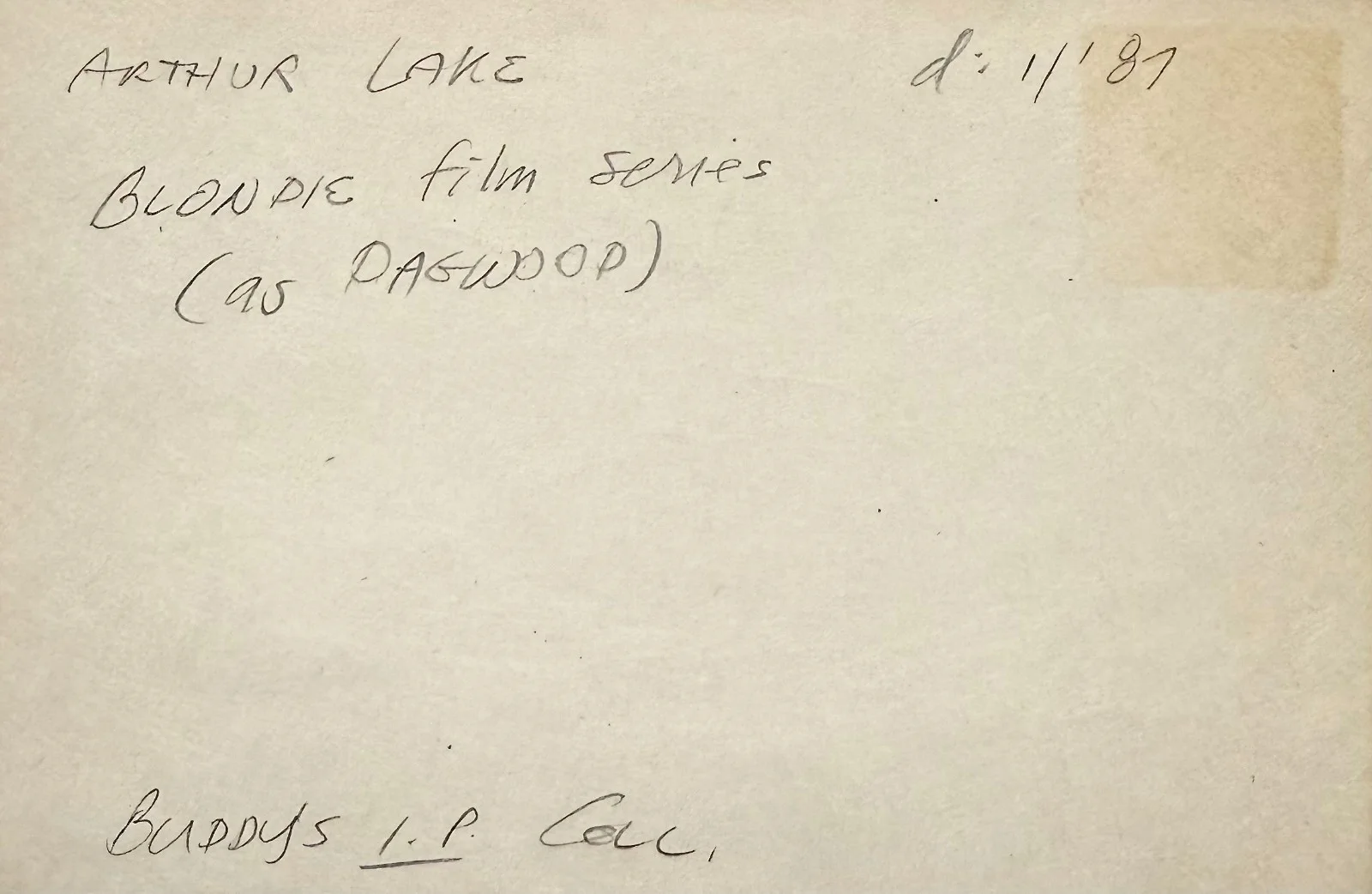 Arthur Lake — ARTHUR LAKE Signed Autographed 4"x 6" INDEX CARD Dagwood BLONDIE 16 Fathoms Deep, изображение 4