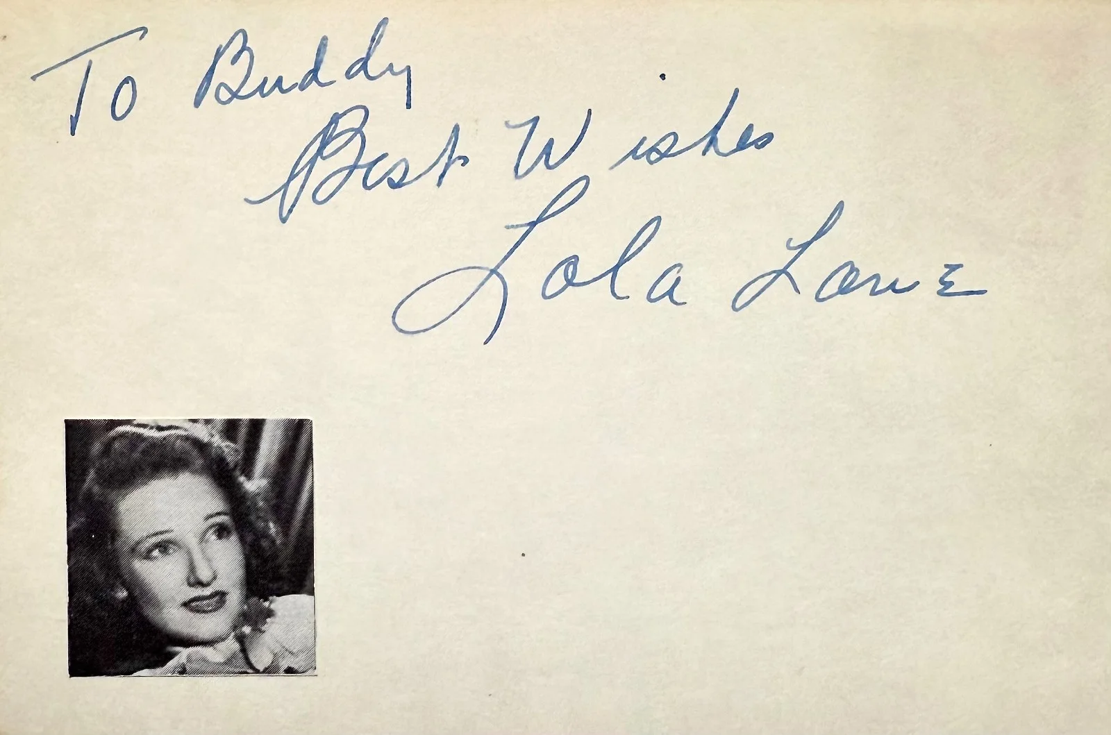 Lola Lane — LOLA LANE Signed Autograph 4x6 INDEX CARD Four Wives Marked Woman Four Daughters