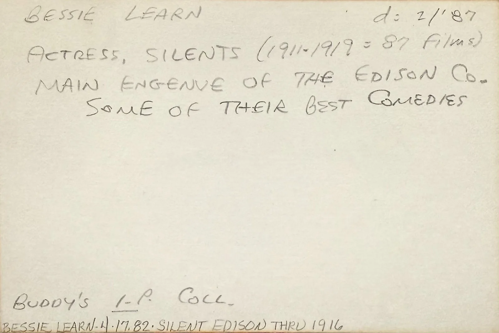 Bessie Learn — BESSIE LEARN Signed Autograph 4x6 INDEX CARD Shadow of Death The Lost Battalion, image 4