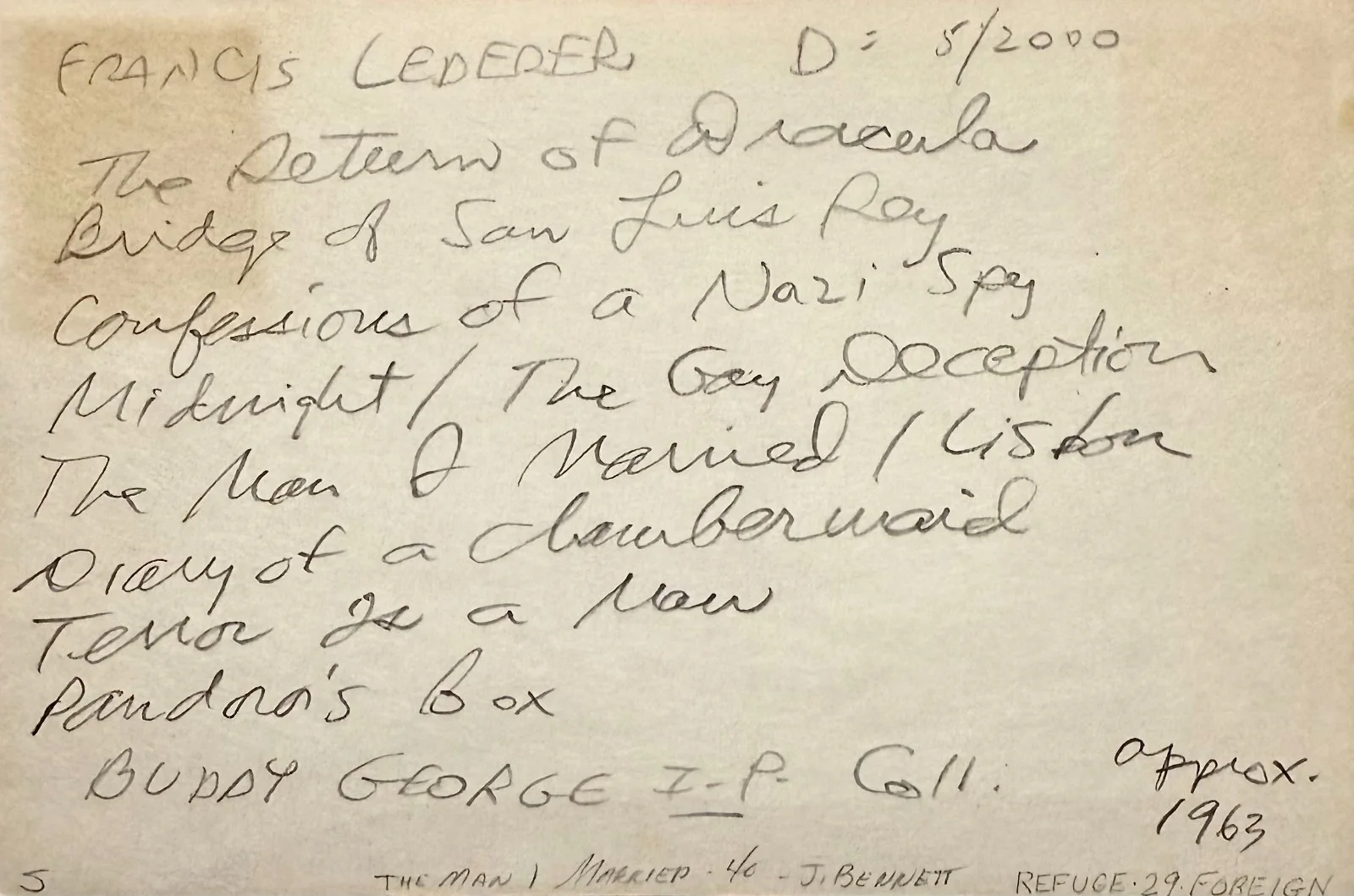 Francis Lederer — FRANCIS LEDERER Signed Autograph INDEX CARD The Return of Dracula Pandora's Box, изображение 2