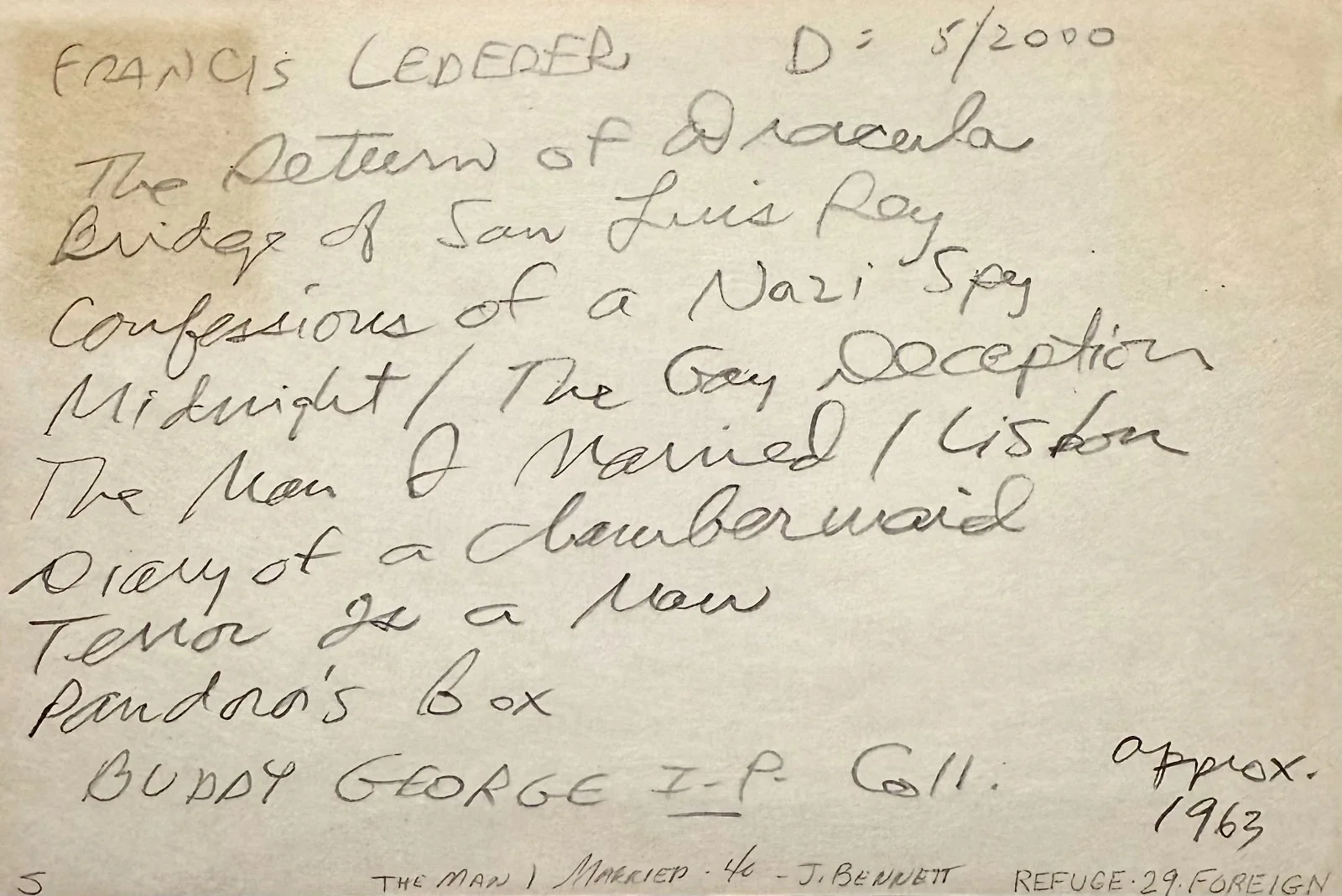 Francis Lederer — FRANCIS LEDERER Signed Autograph INDEX CARD The Return of Dracula Pandora's Box, изображение 4