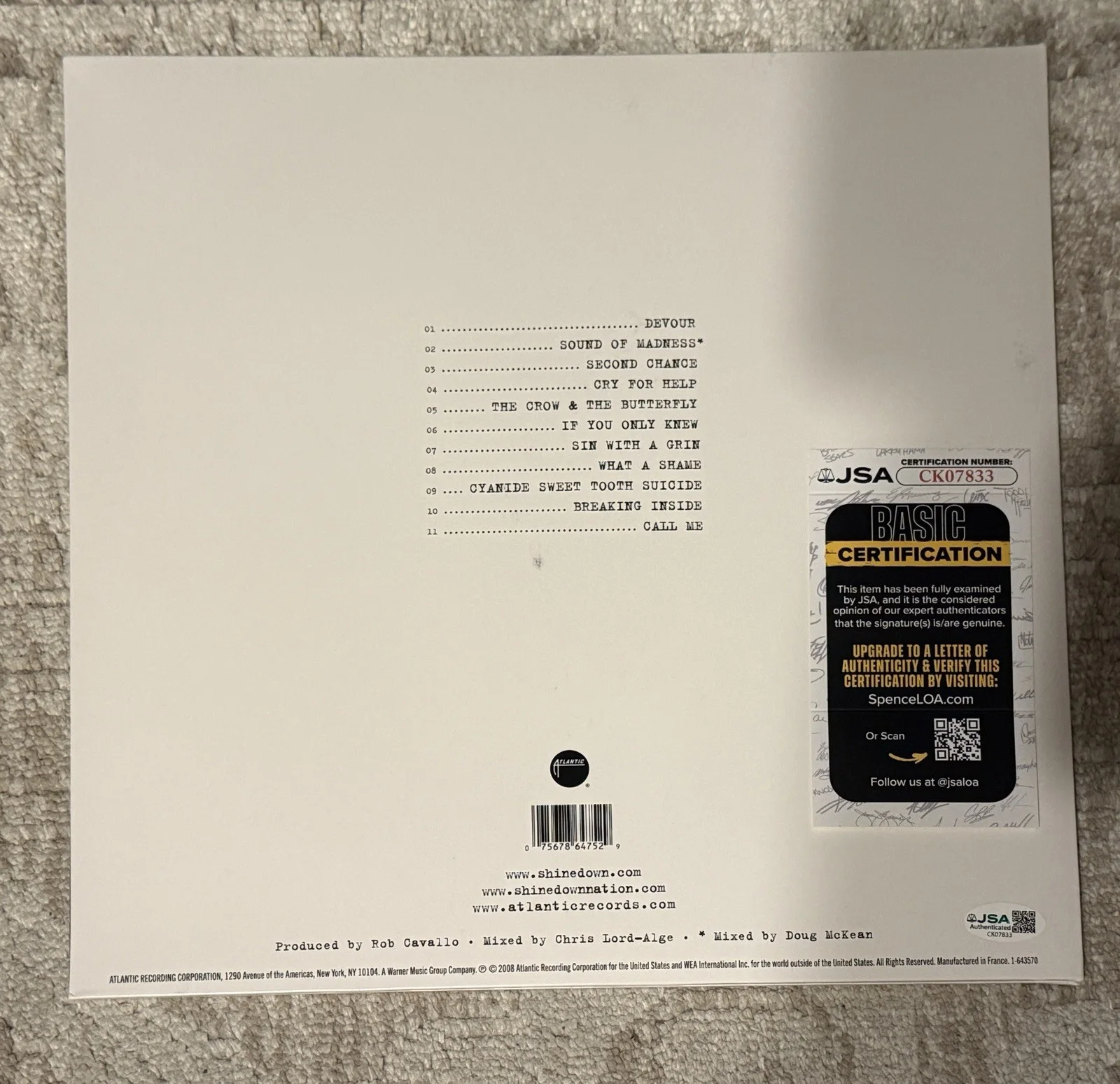 SHINEDOWN SIGNED THE SOUND OF MADNESS VINYL LP - JSA COA FULL BAND, изображение 2