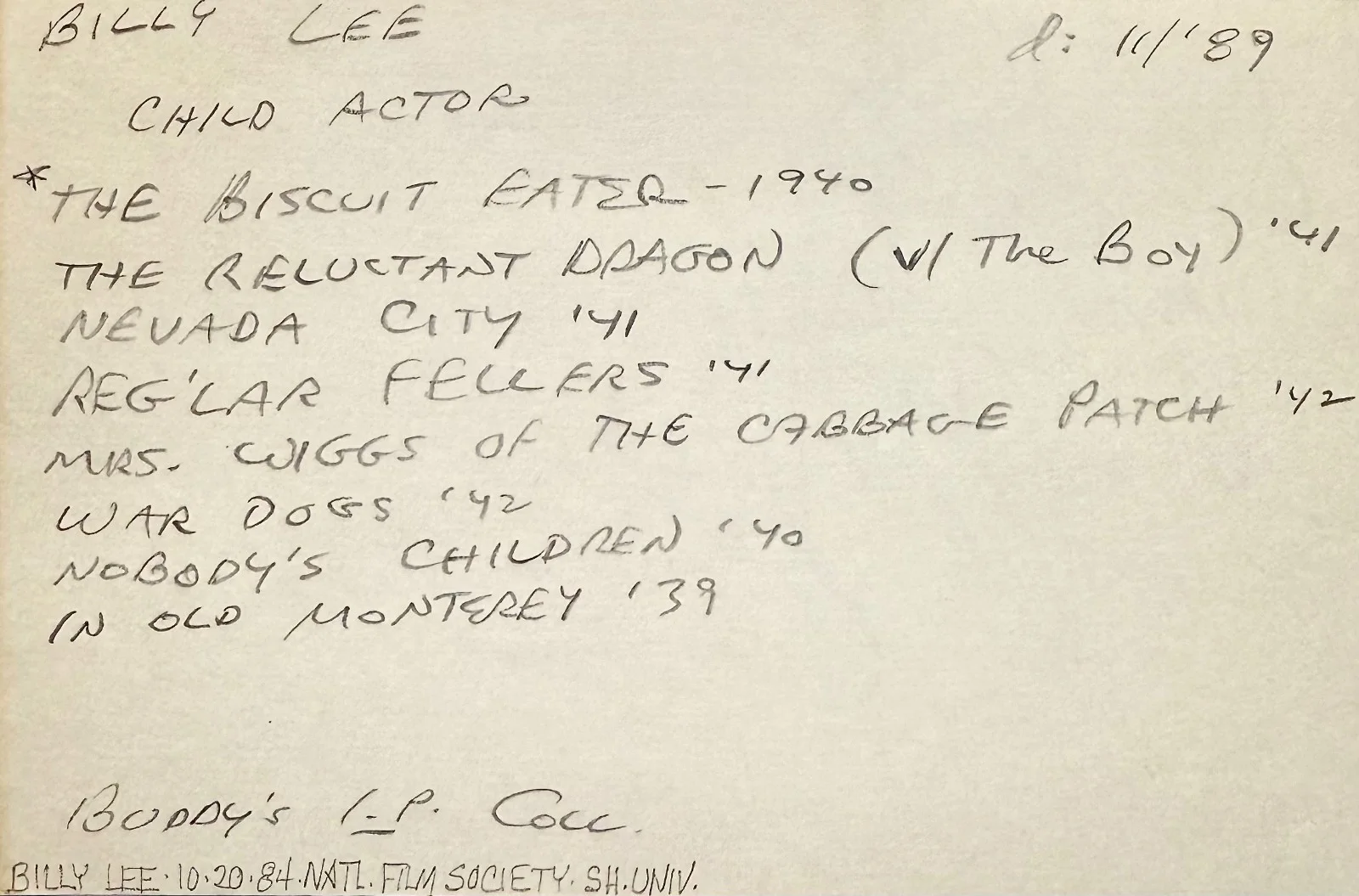 Billy Lee — BILLY LEE Signed Autographed 4x6 INDEX CARD WAR DOGS The Biscuit Eater OUR GANG, изображение 4