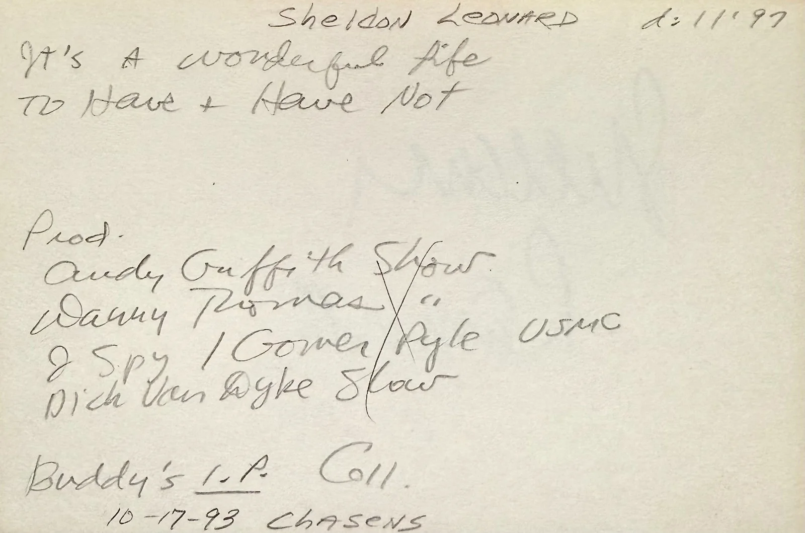 Sheldon Leonard — SHELDON LEONARD Signed Autographed 4"x 6" INDEX CARD To Have and Have Not I SPY, изображение 4